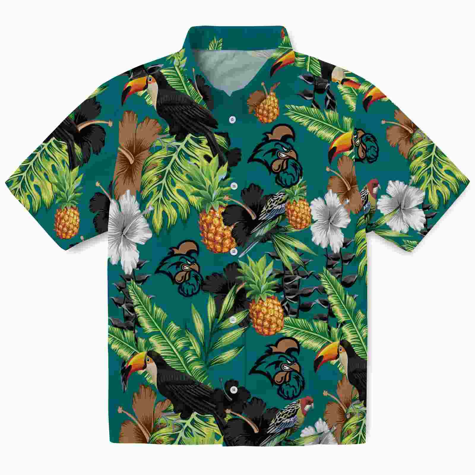 Coastal Carolina Chanticleers Toucan Hibiscus Pineapple Green Hawaiian Shirt