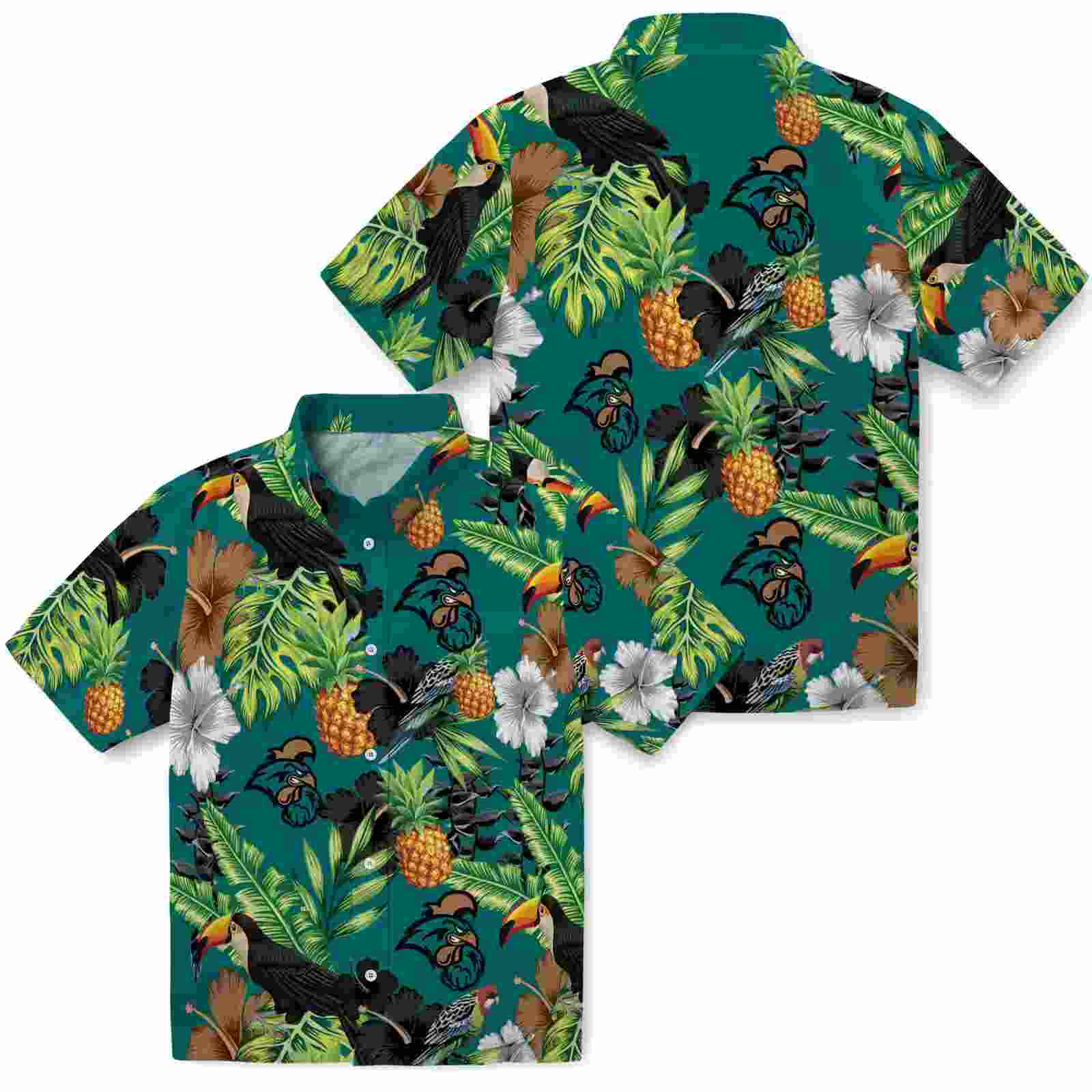 coastal carolina chanticleers toucan hibiscus pineapple green hawaiian shirt high quality