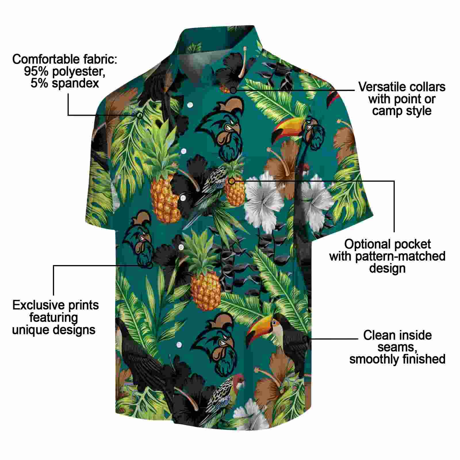 coastal carolina chanticleers toucan hibiscus pineapple green hawaiian shirt new arrival