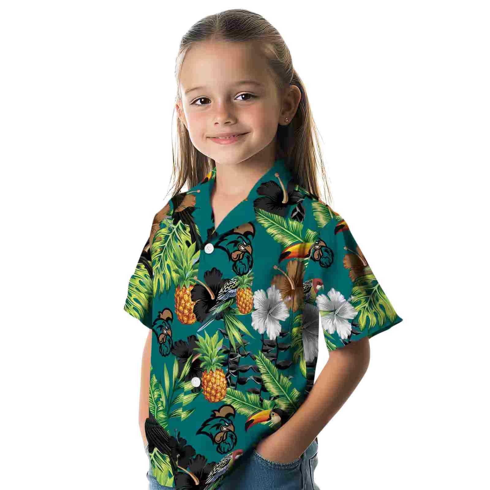 coastal carolina chanticleers toucan hibiscus pineapple green hawaiian shirt premium grade