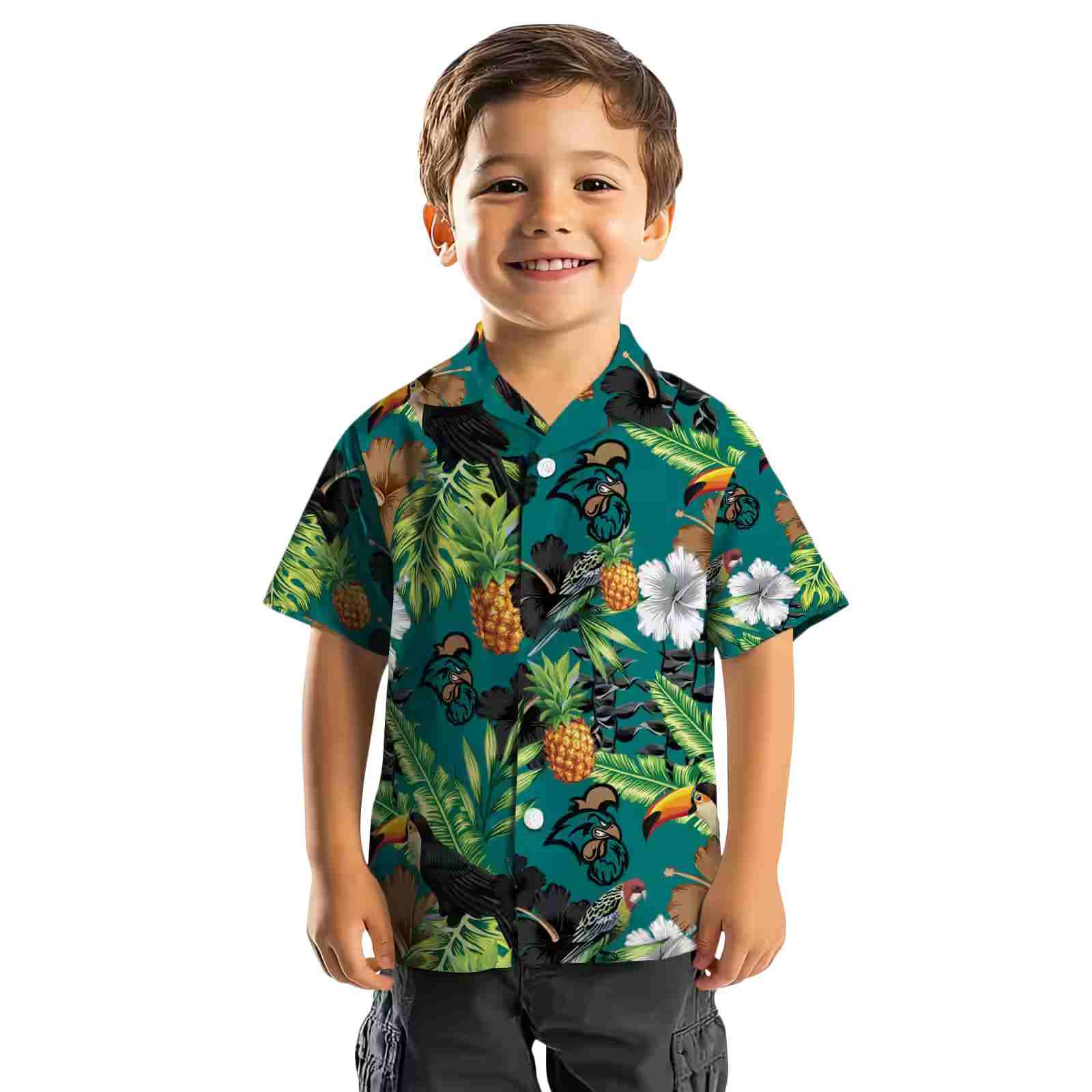 coastal carolina chanticleers toucan hibiscus pineapple green hawaiian shirt top rated