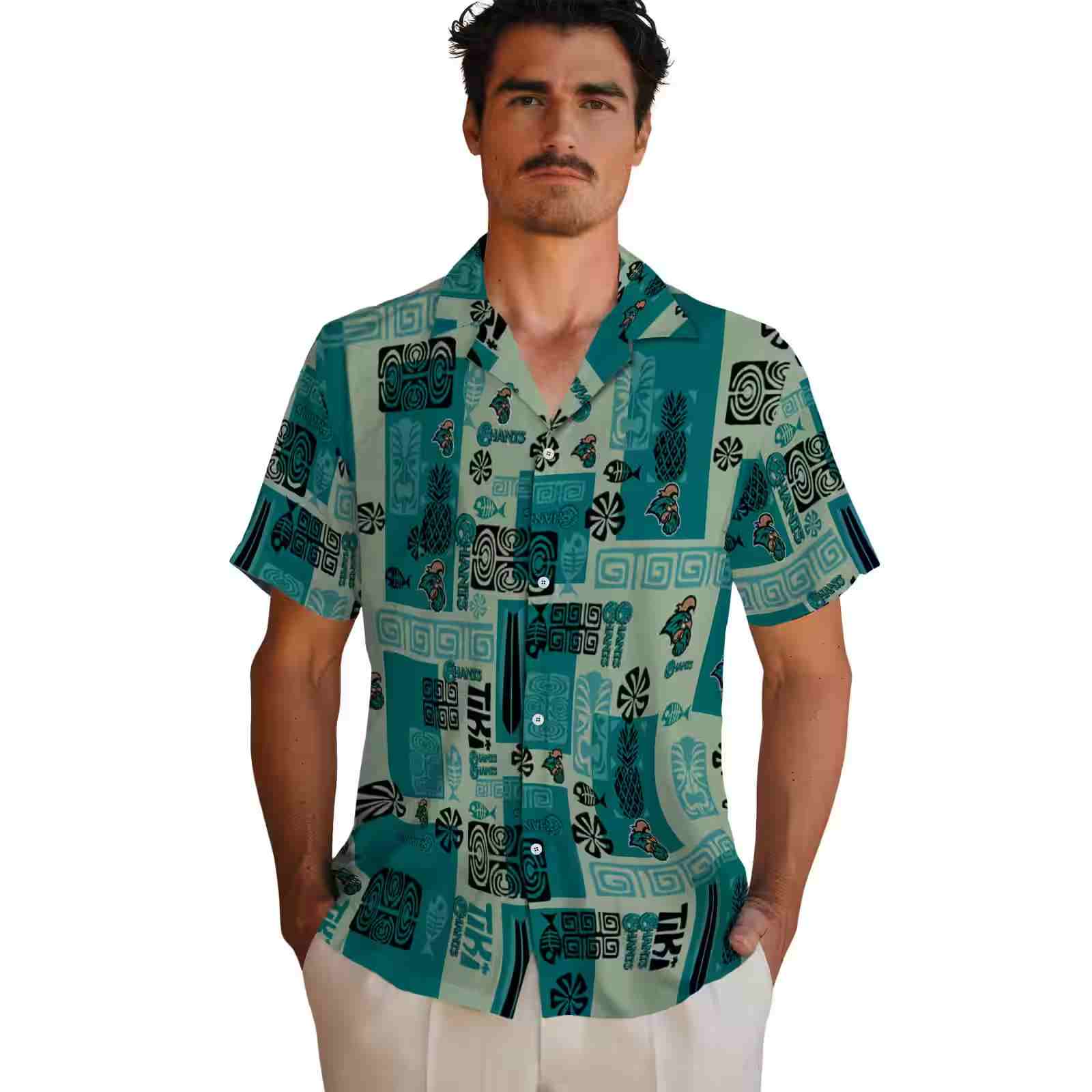 coastal carolina chanticleers tribal symbols green hawaiian shirt fashion forward