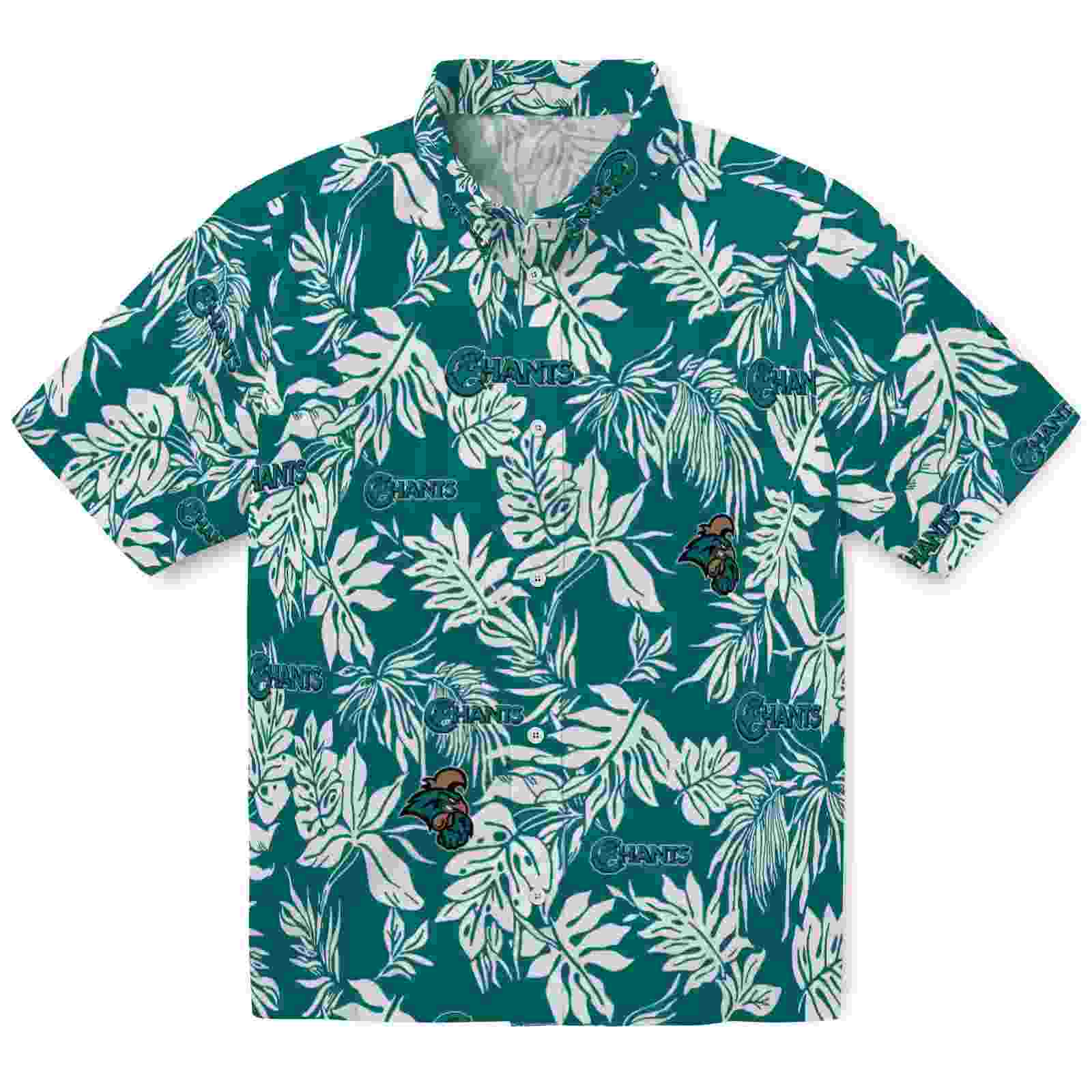 Coastal Carolina Chanticleers Tropical Leaf Green White Hawaiian Shirt