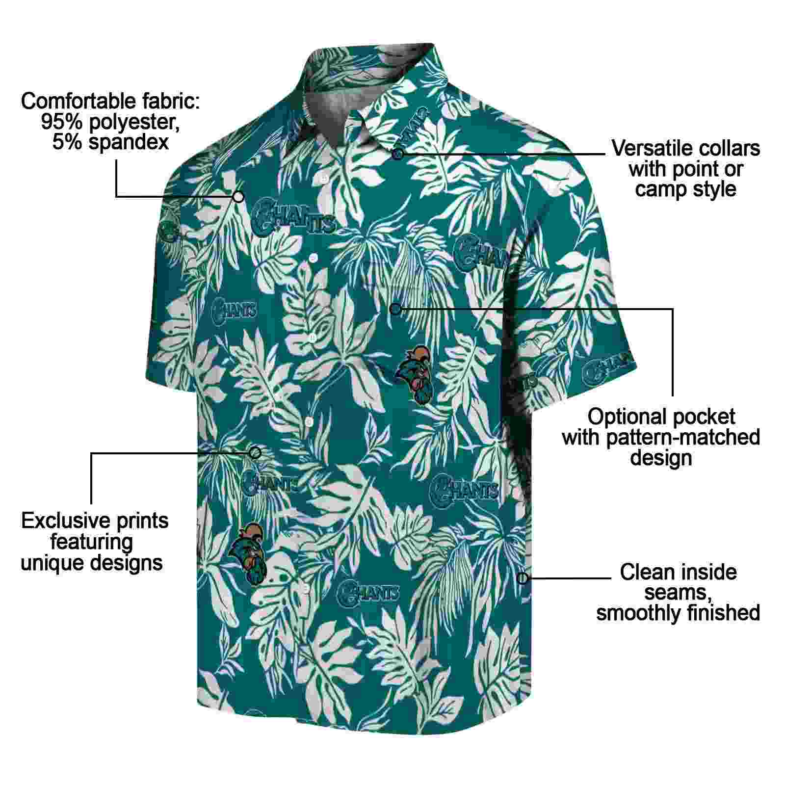 coastal carolina chanticleers tropical leaf green white hawaiian shirt new arrival