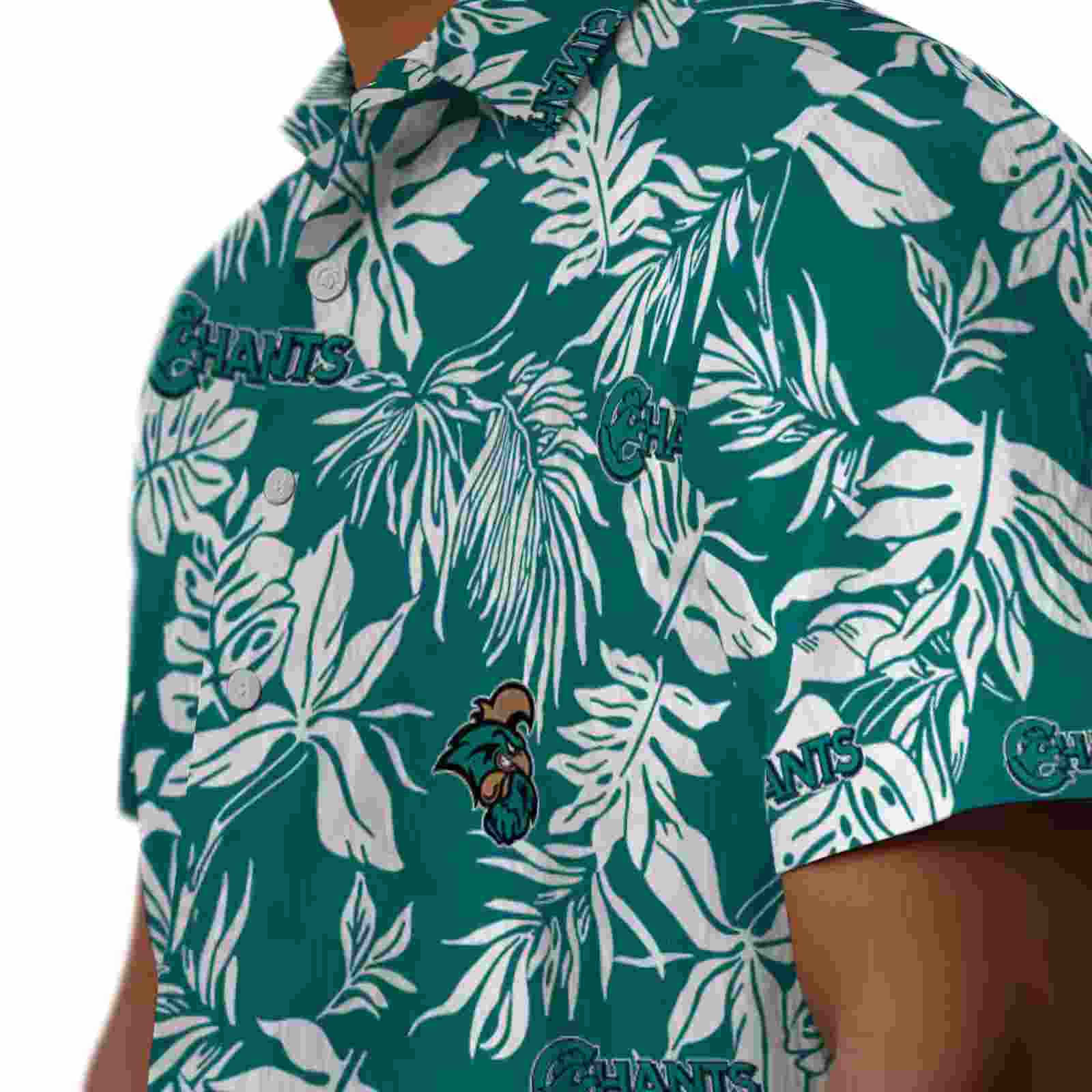 coastal carolina chanticleers tropical leaf green white hawaiian shirt trendy