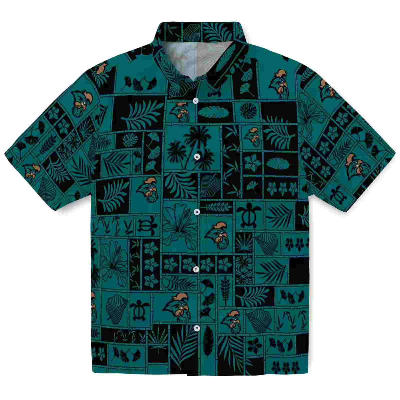 Coastal Carolina Chanticleers Tropical Patchwork Green Black Hawaiian Shirt