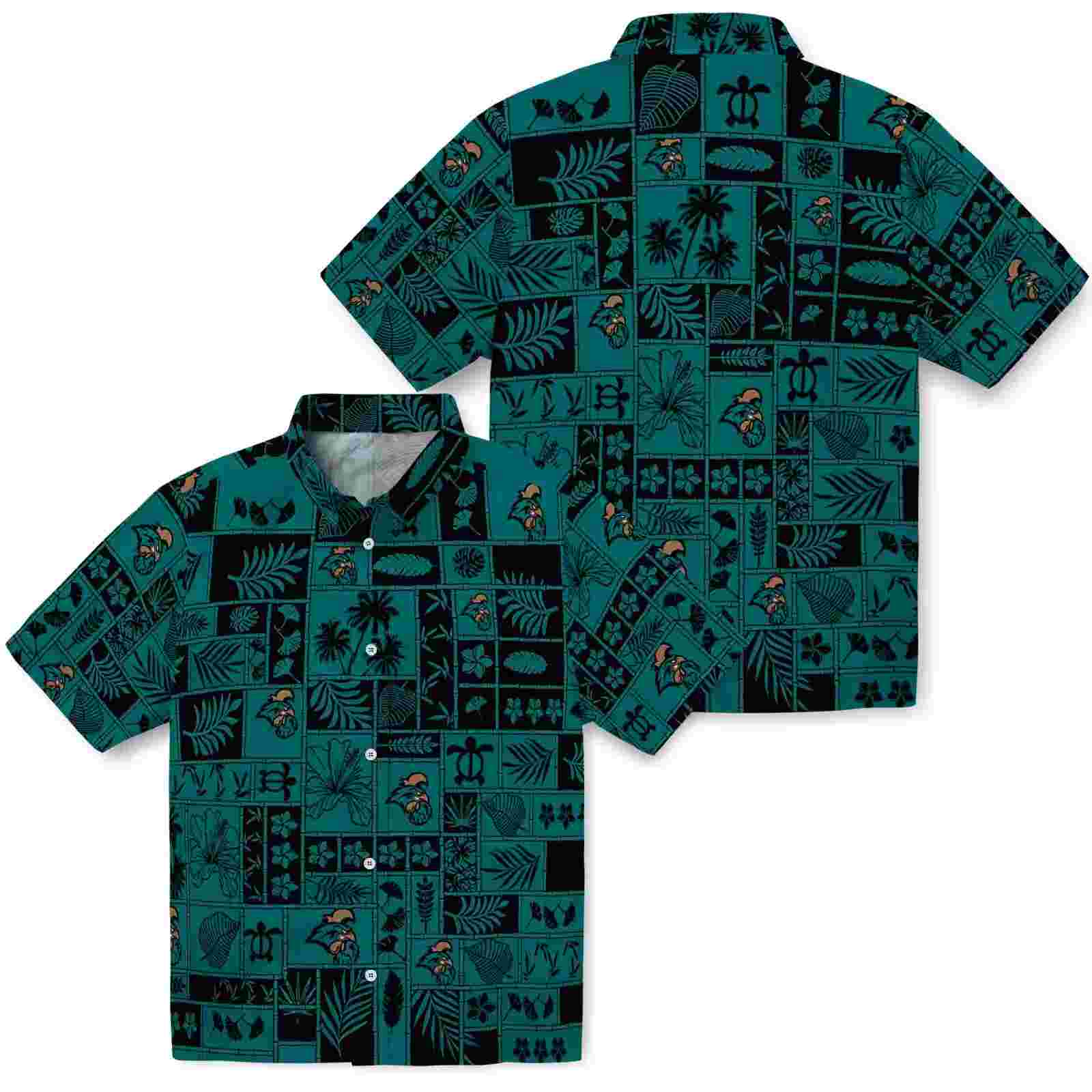 coastal carolina chanticleers tropical patchwork green black hawaiian shirt high quality