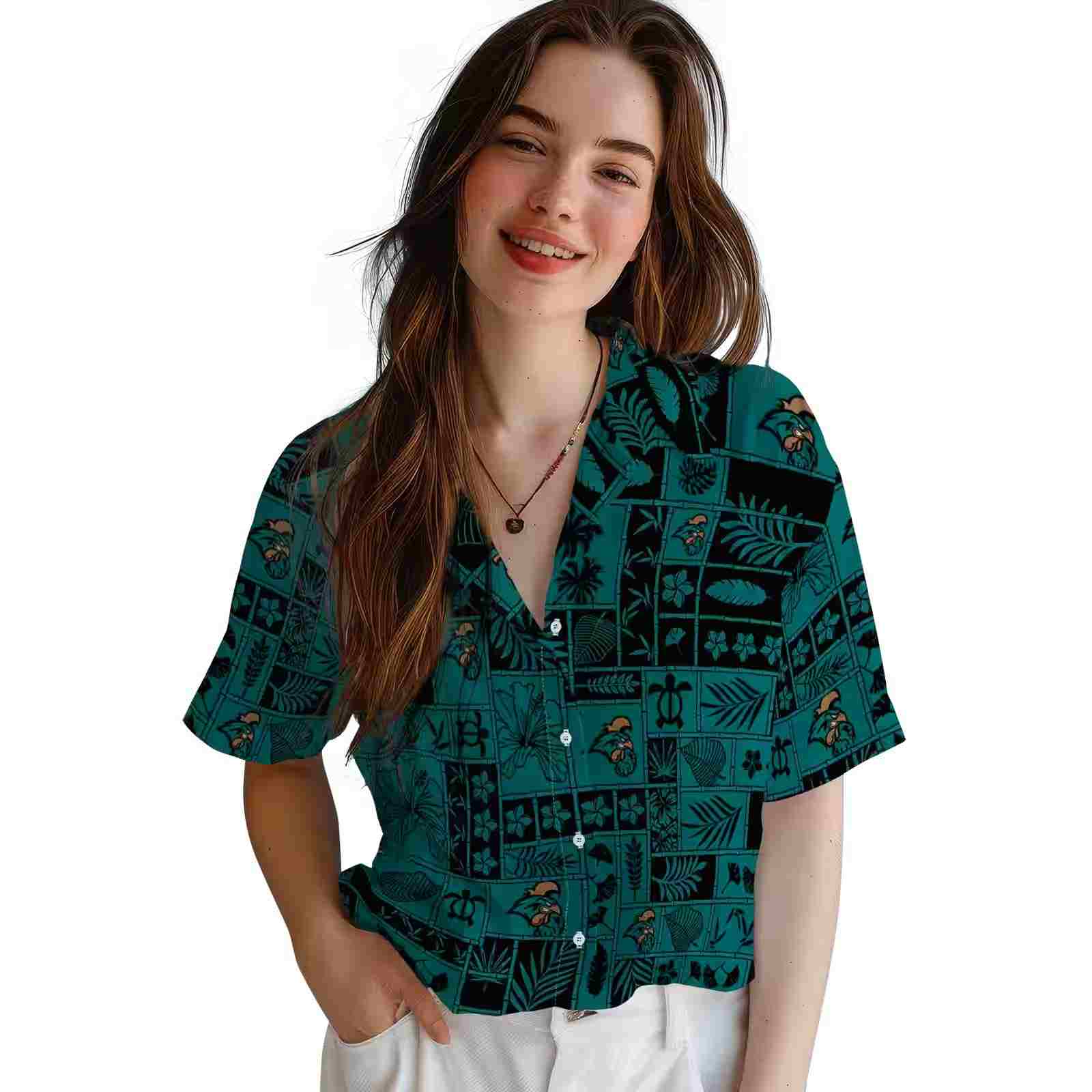 coastal carolina chanticleers tropical patchwork green black hawaiian shirt latest model