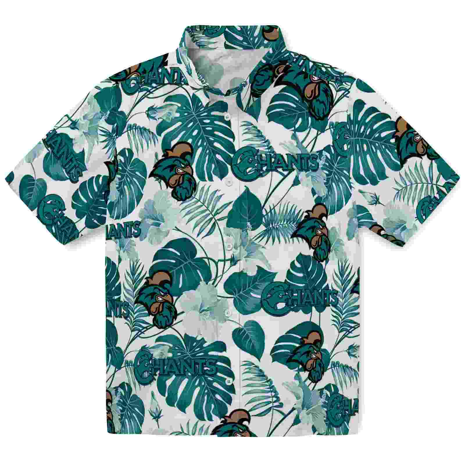 Coastal Carolina Chanticleers Tropical Plants Green White Hawaiian Shirt