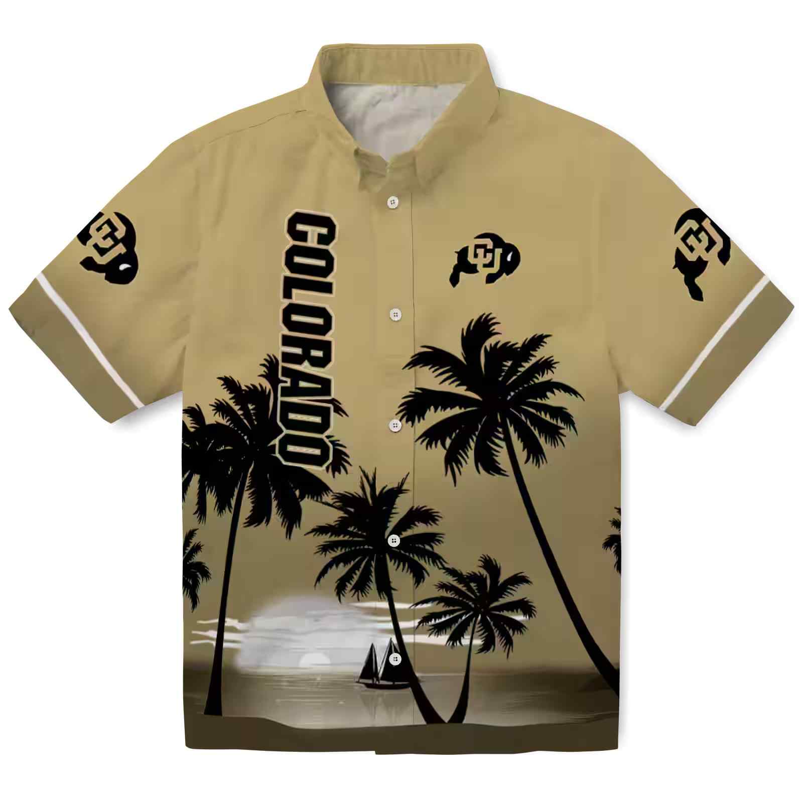 Colorado Buffaloes Beach Sunset Gold Black Hawaiian Shirt