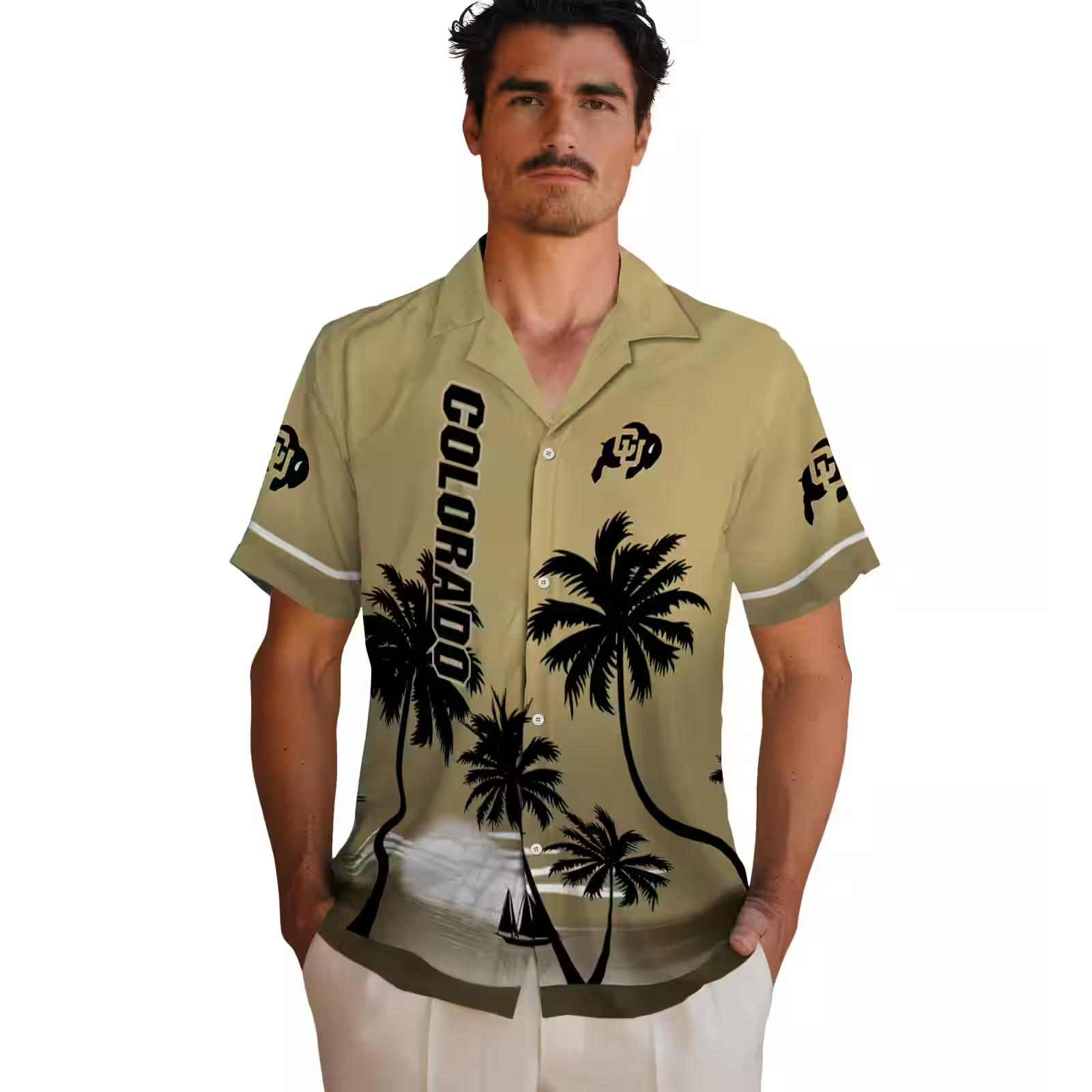 colorado buffaloes beach sunset gold black hawaiian shirt fashion forward