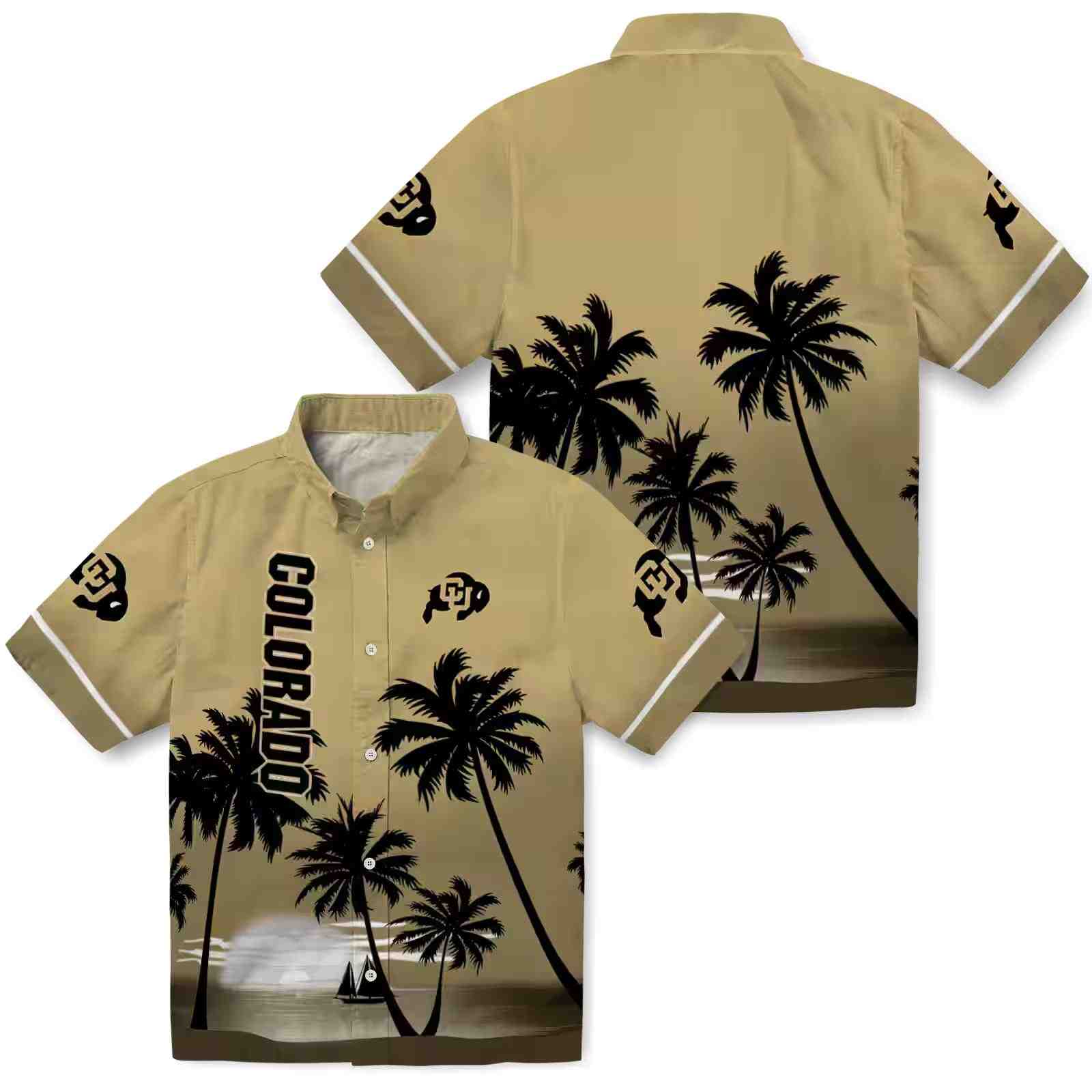 colorado buffaloes beach sunset gold black hawaiian shirt high quality