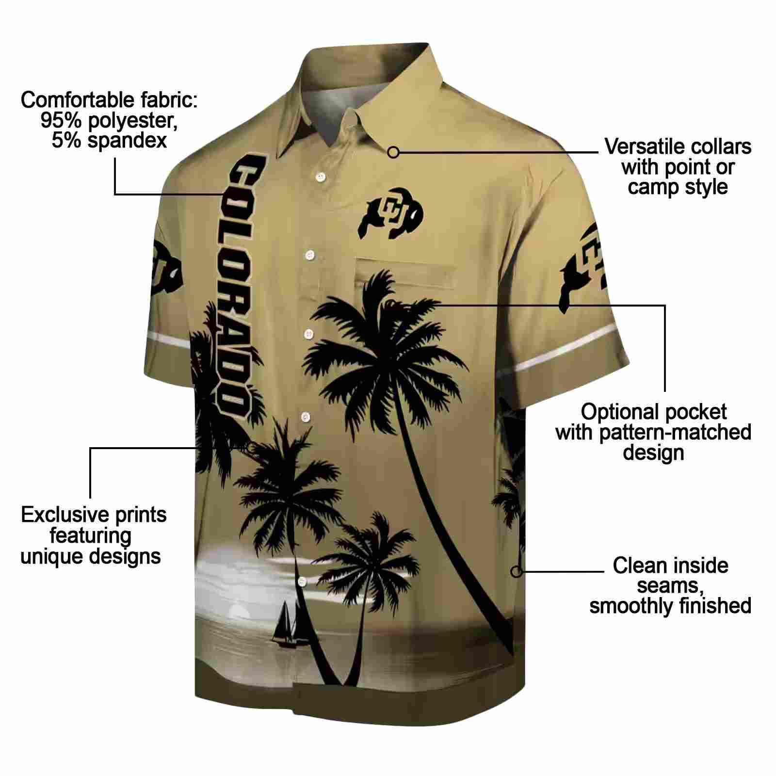 colorado buffaloes beach sunset gold black hawaiian shirt new arrival