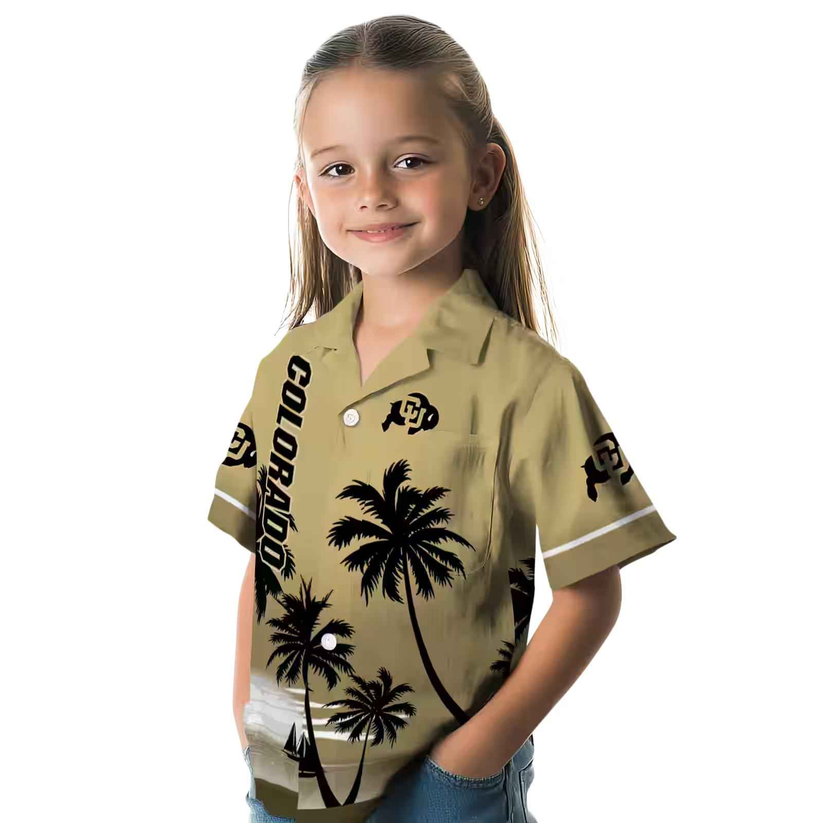 colorado buffaloes beach sunset gold black hawaiian shirt premium grade