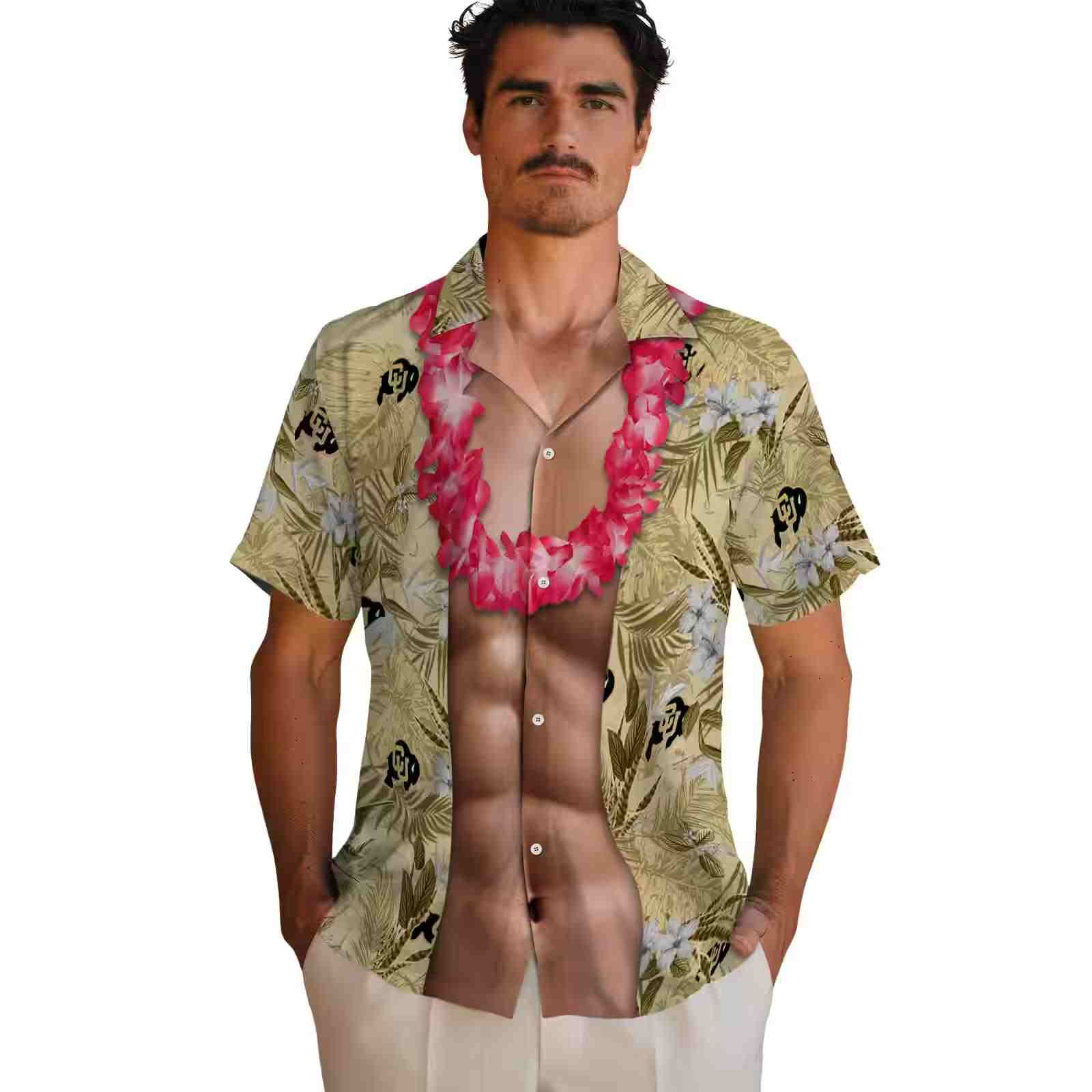 colorado buffaloes chest illusion gold hawaiian shirt fashion forward