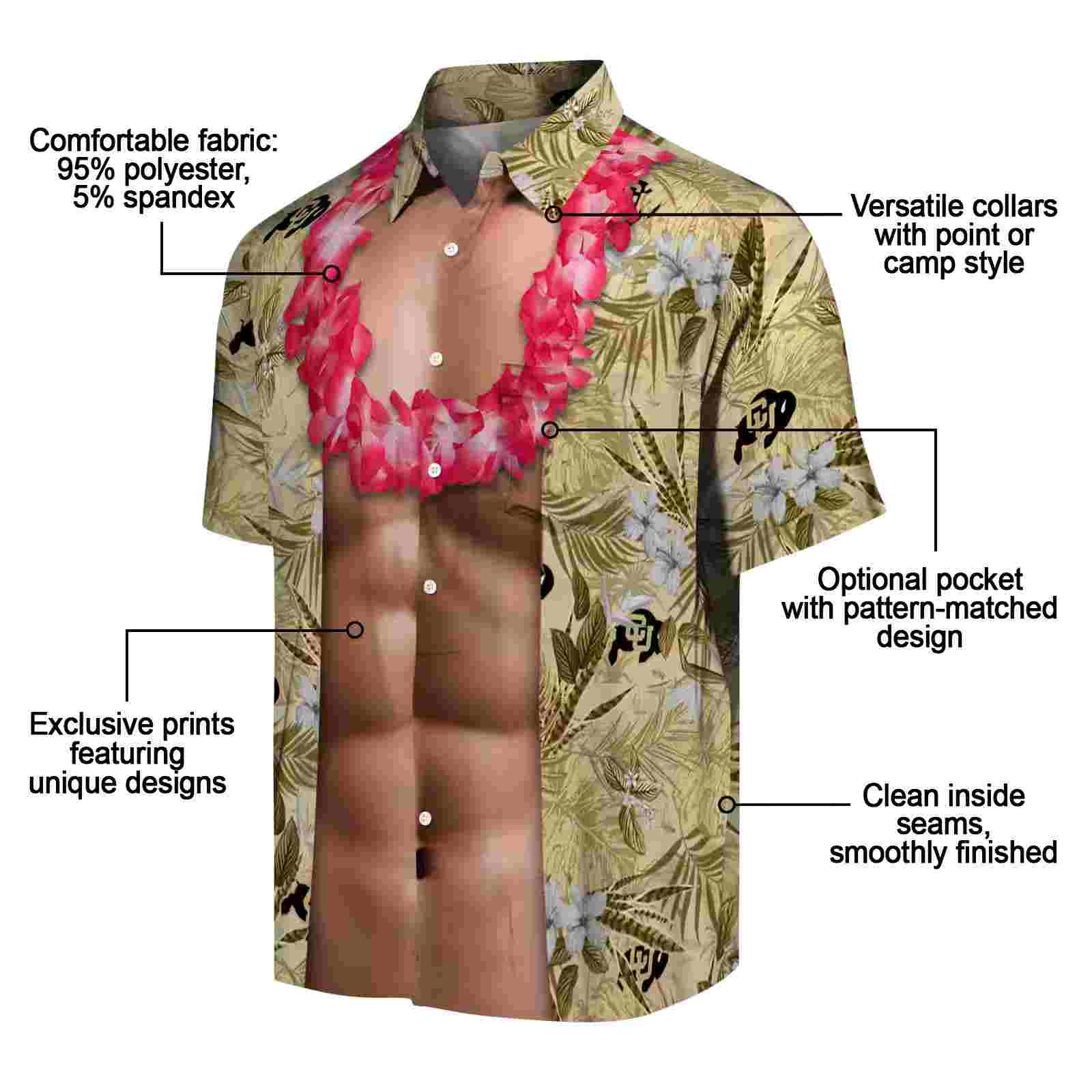 colorado buffaloes chest illusion gold hawaiian shirt new arrival