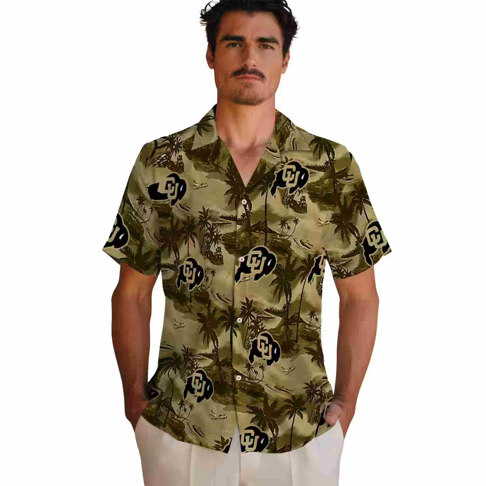 colorado buffaloes coastal palms gold hawaiian shirt fashion forward