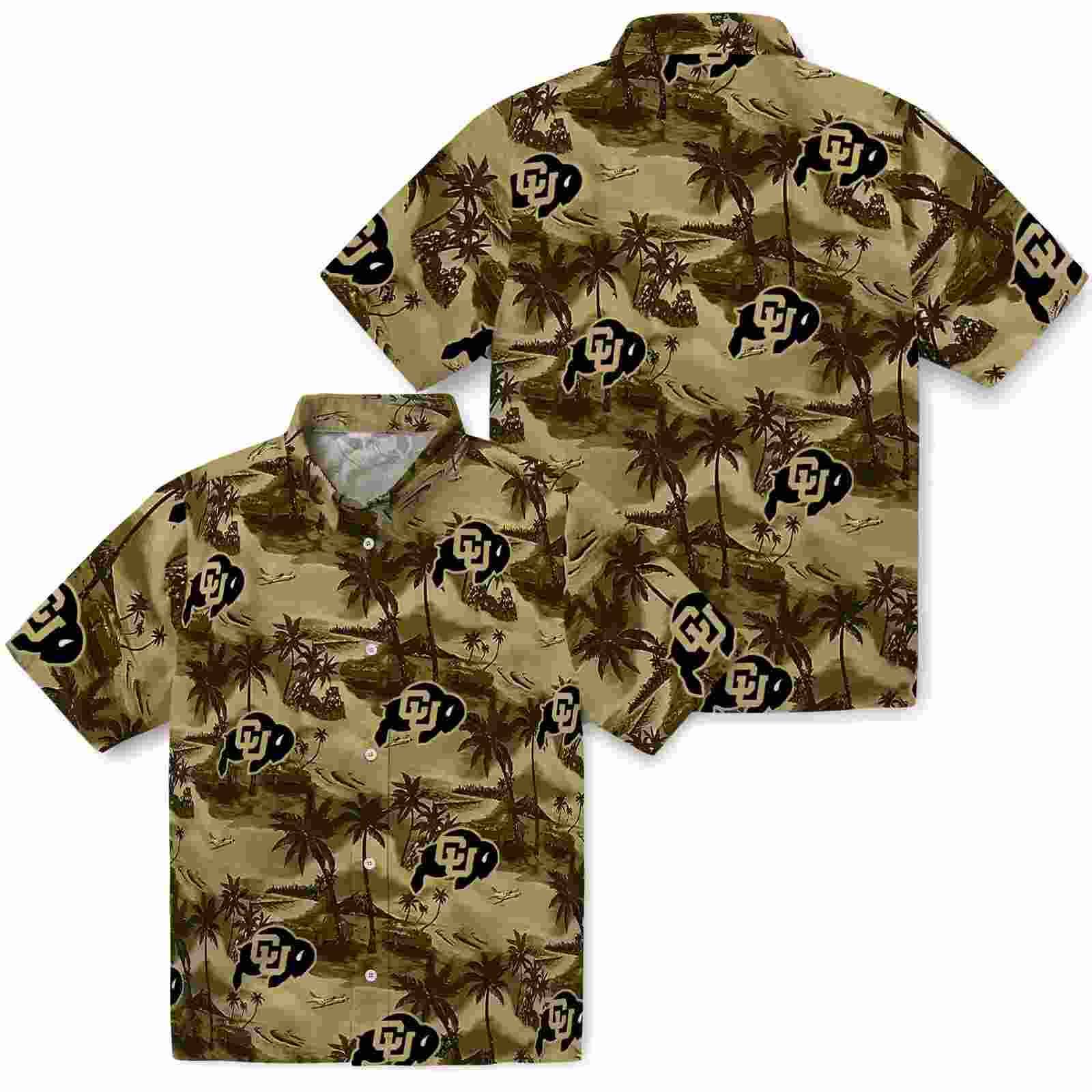 colorado buffaloes coastal palms gold hawaiian shirt high quality