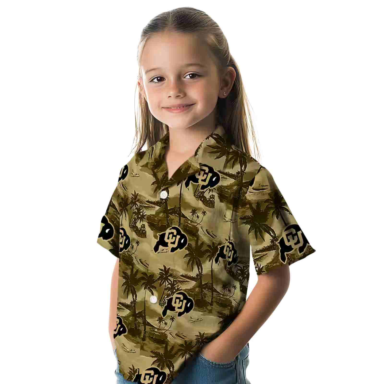 colorado buffaloes coastal palms gold hawaiian shirt premium grade