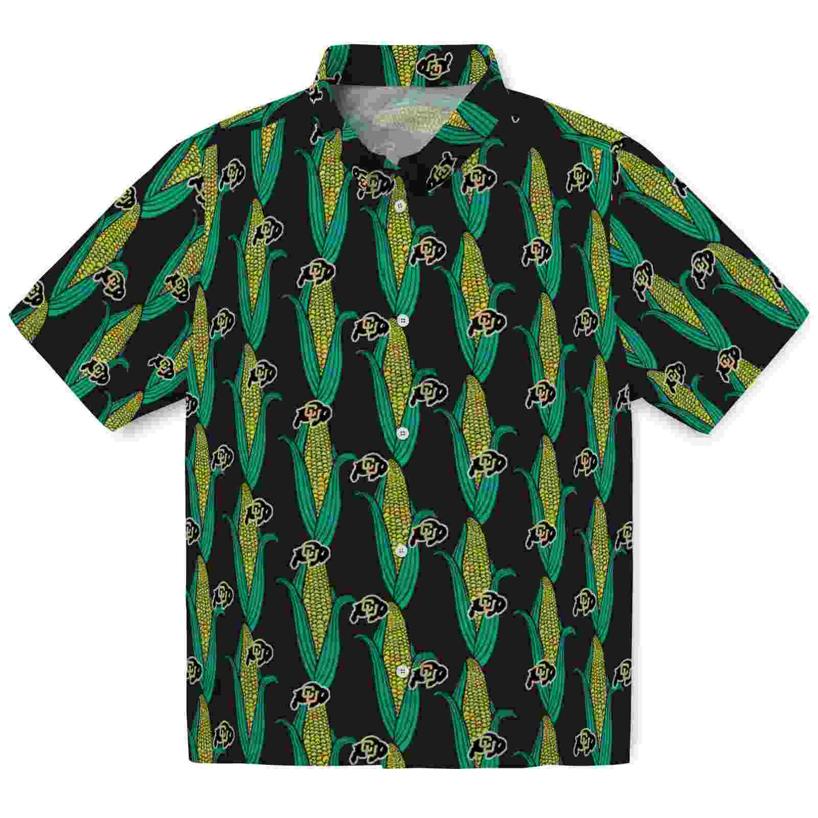 Colorado Buffaloes Corn Motifs Black Green Hawaiian Shirt