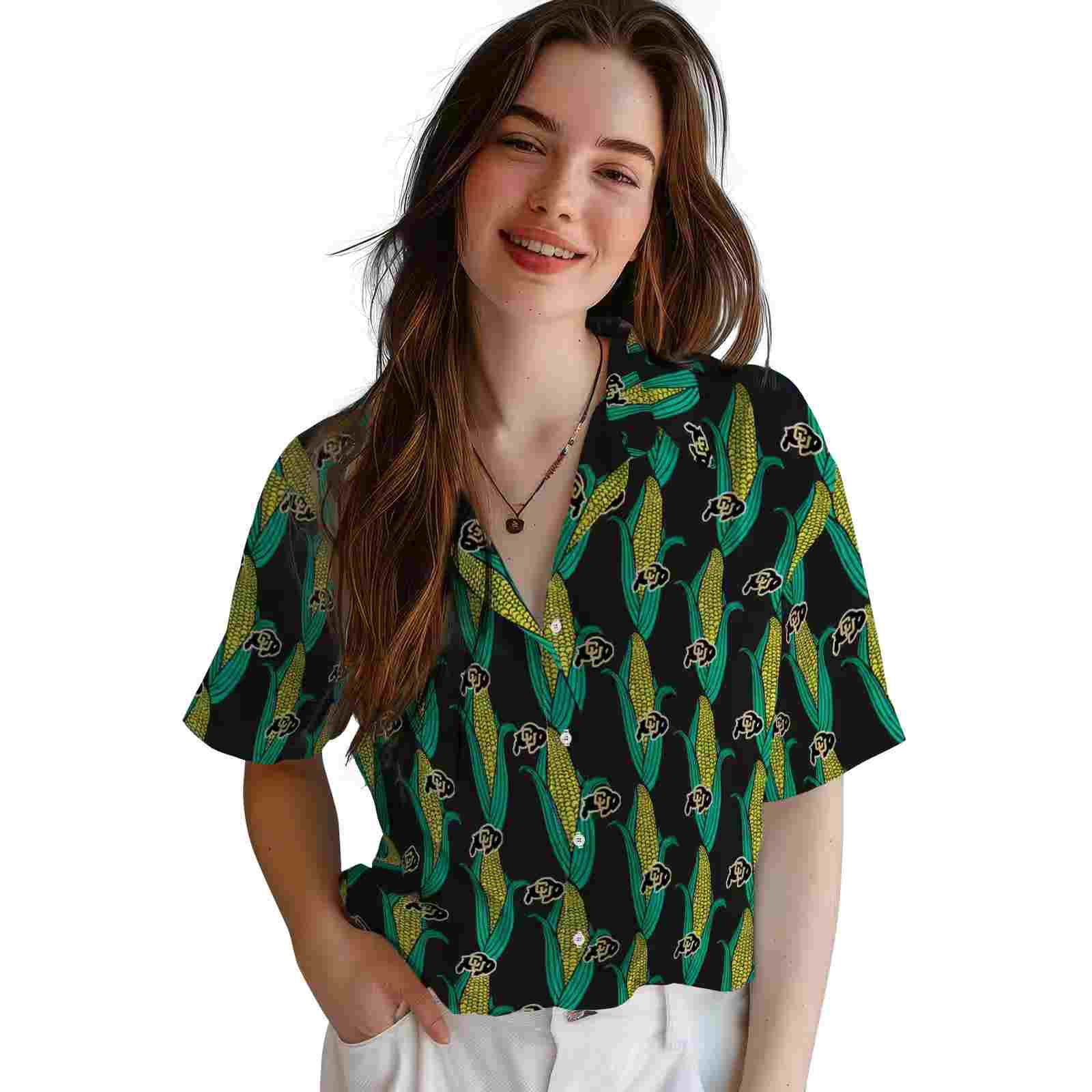 colorado buffaloes corn motifs black green hawaiian shirt latest model