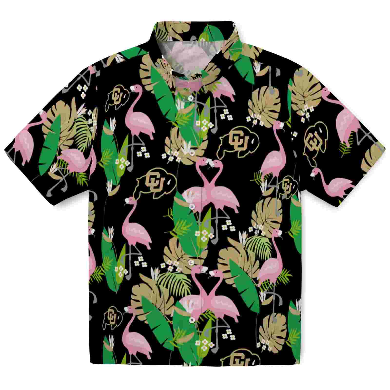 Colorado Buffaloes Flamingo Foliage Gold Green Hawaiian Shirt