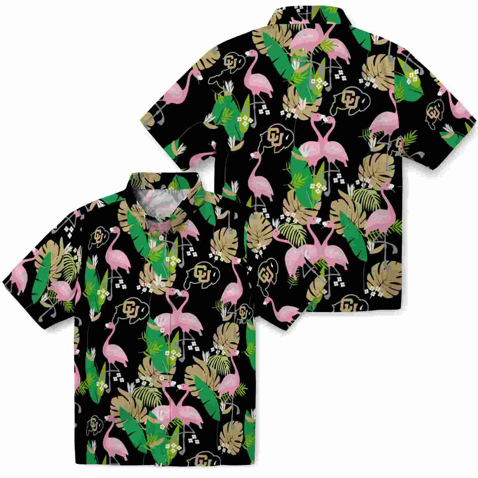 colorado buffaloes flamingo foliage gold green hawaiian shirt high quality