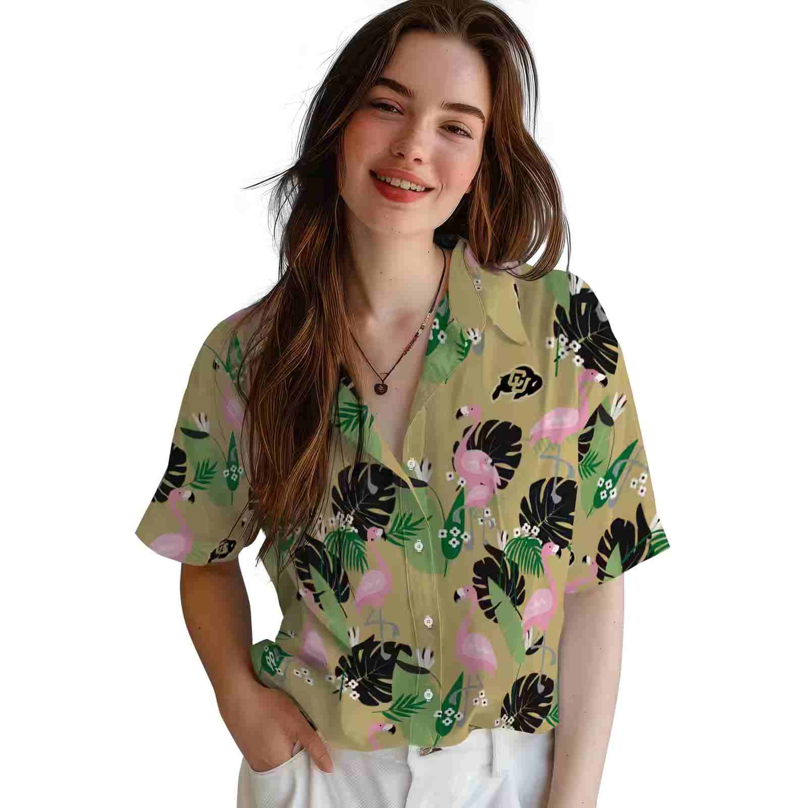 colorado buffaloes flamingo leaf motif gold hawaiian shirt latest model