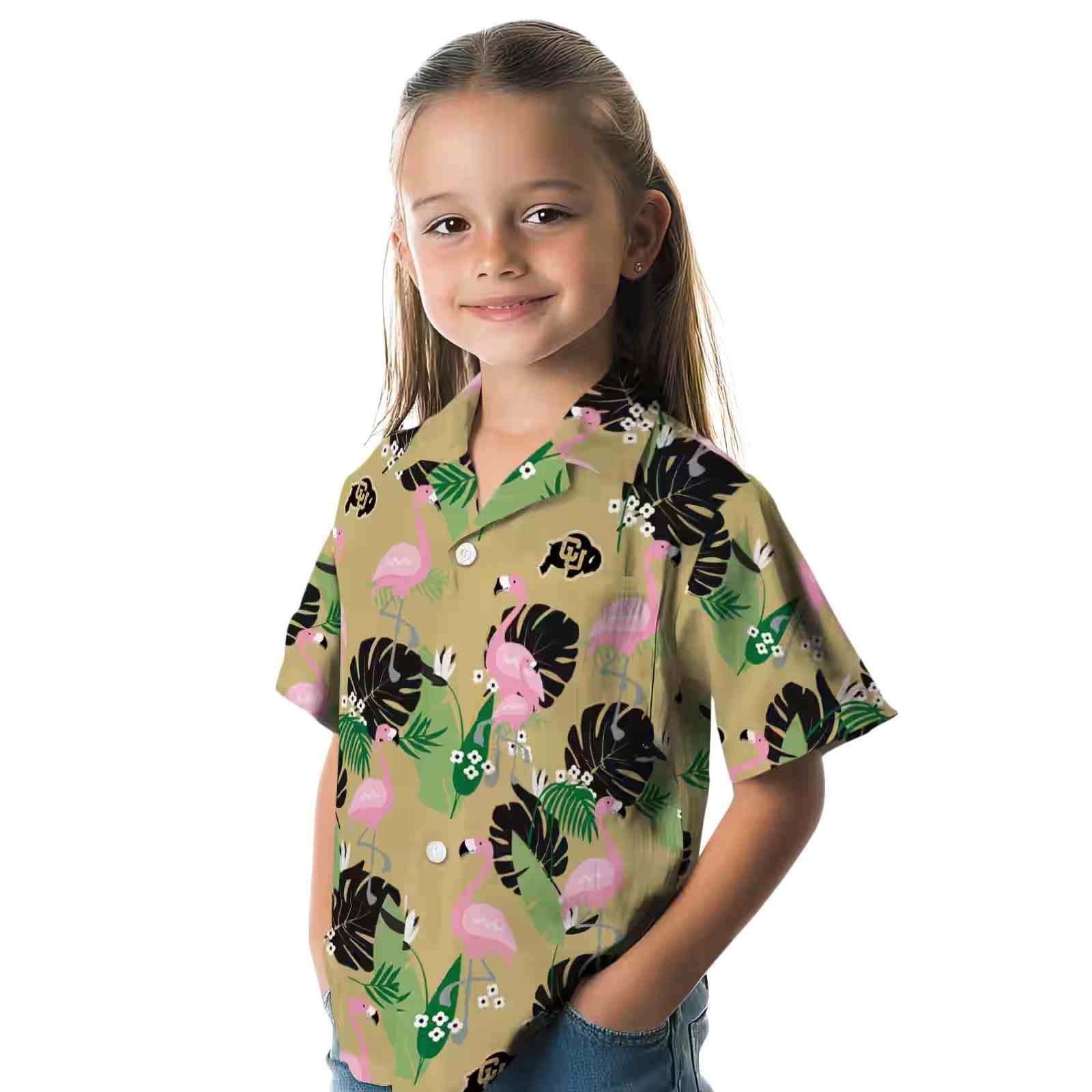 colorado buffaloes flamingo leaf motif gold hawaiian shirt premium grade