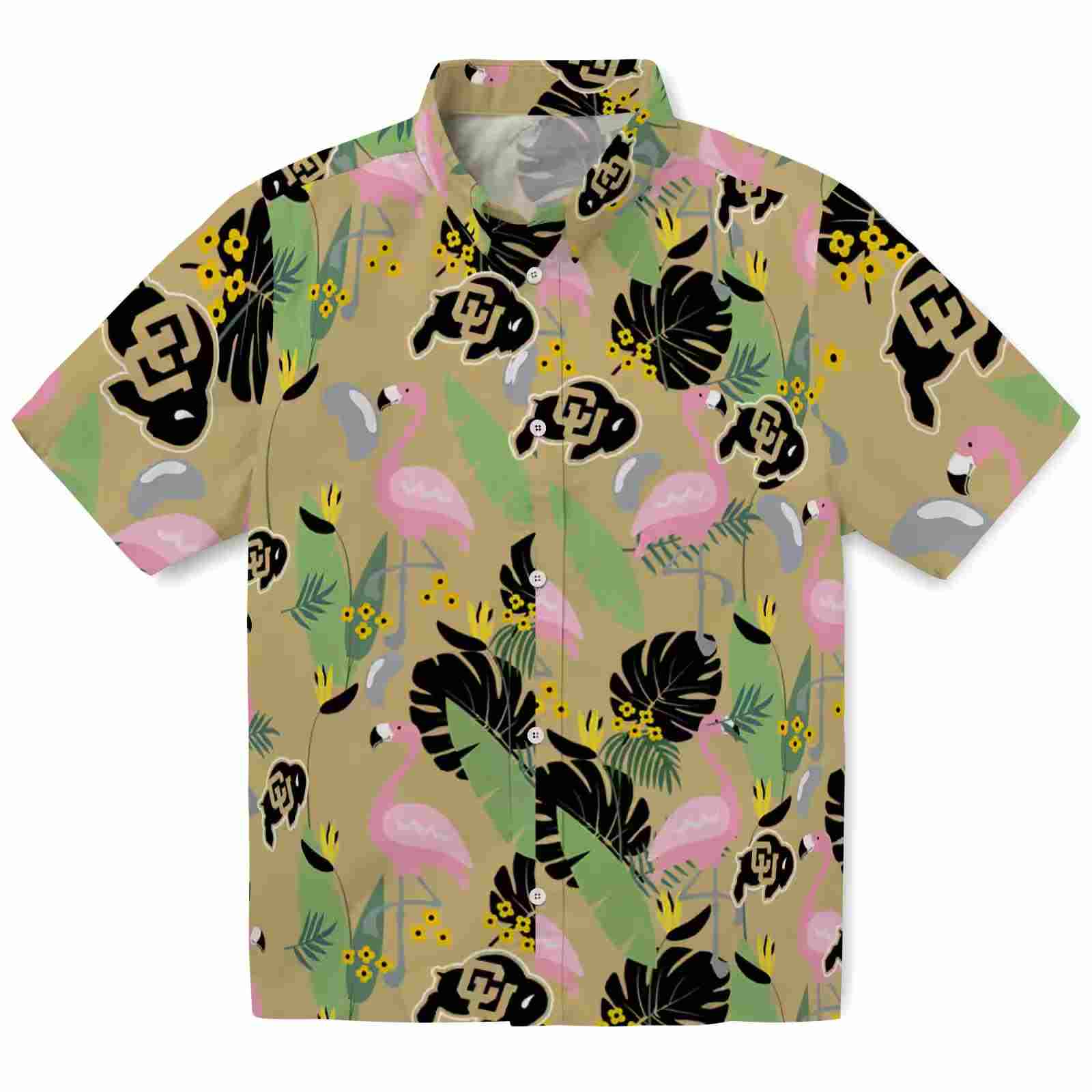 Colorado Buffaloes Flamingo Leaves Gold Hawaiian Shirt