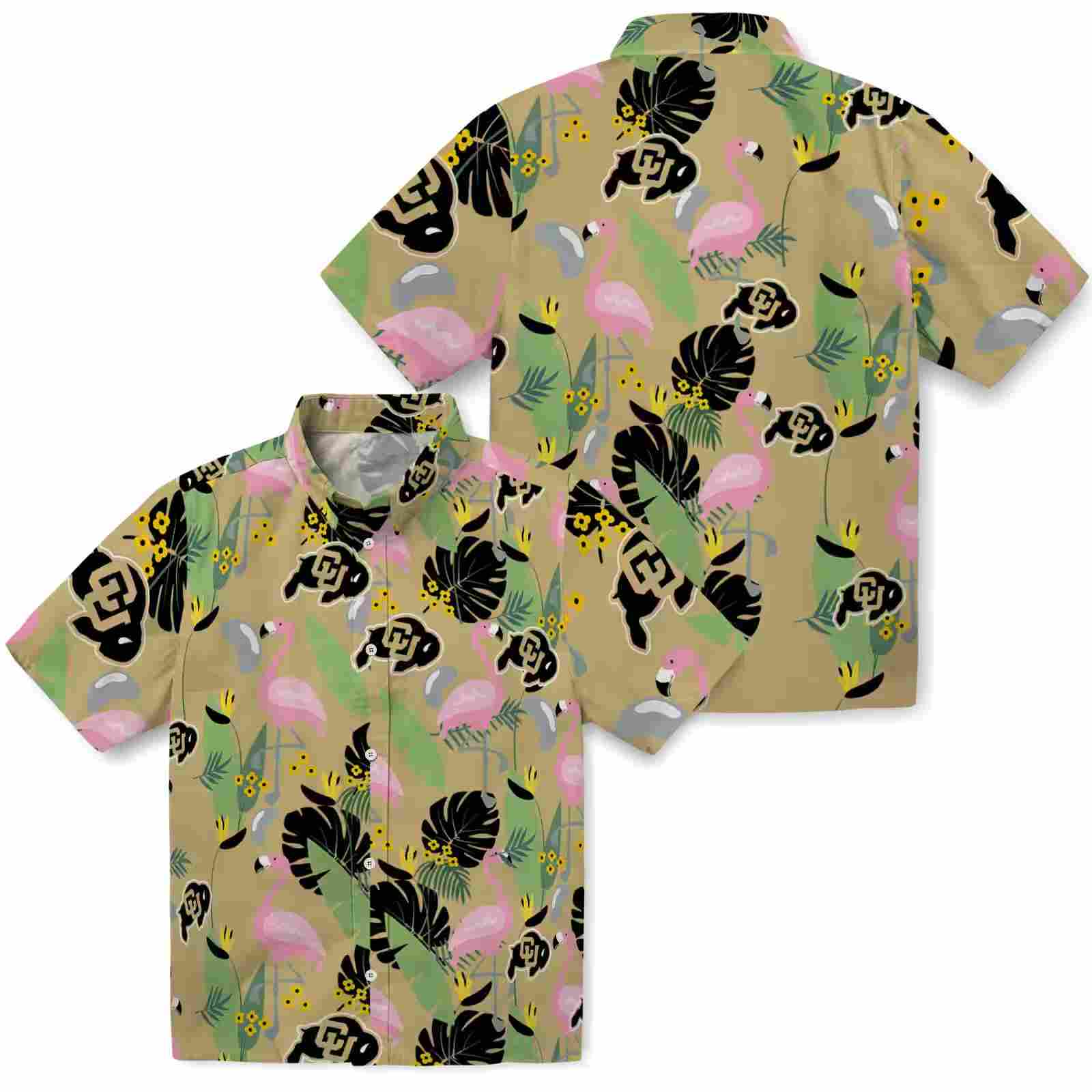 colorado buffaloes flamingo leaves gold hawaiian shirt high quality