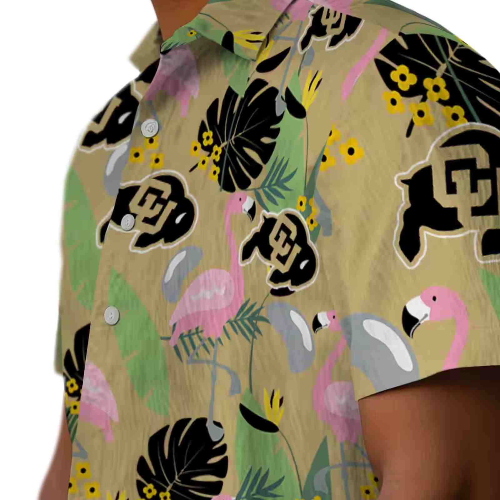 colorado buffaloes flamingo leaves gold hawaiian shirt trendy