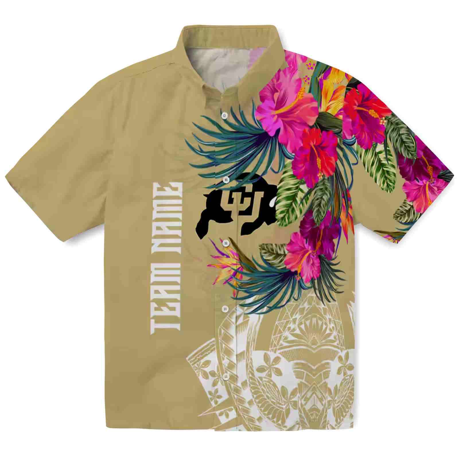 Colorado Buffaloes Floral Polynesian Gold Hawaiian Shirt