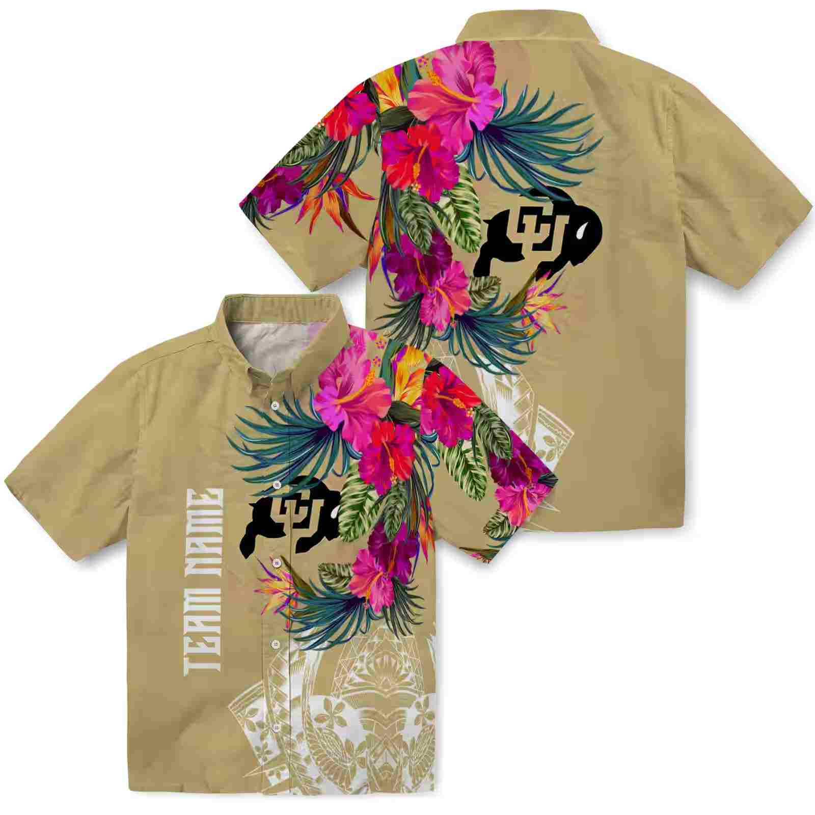 colorado buffaloes floral polynesian gold hawaiian shirt high quality