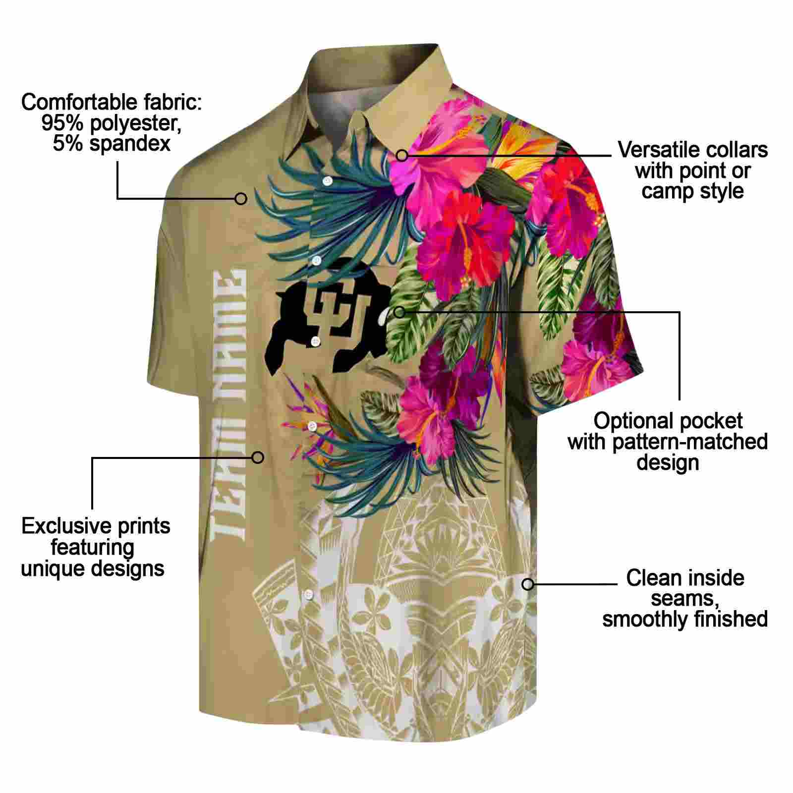 colorado buffaloes floral polynesian gold hawaiian shirt new arrival