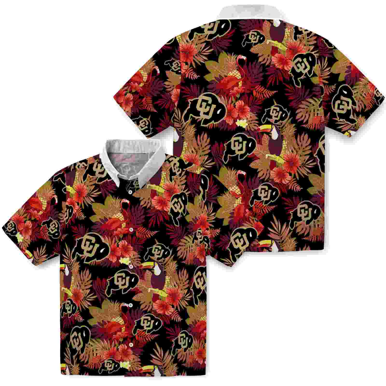 colorado buffaloes floral toucan gold red hawaiian shirt high quality