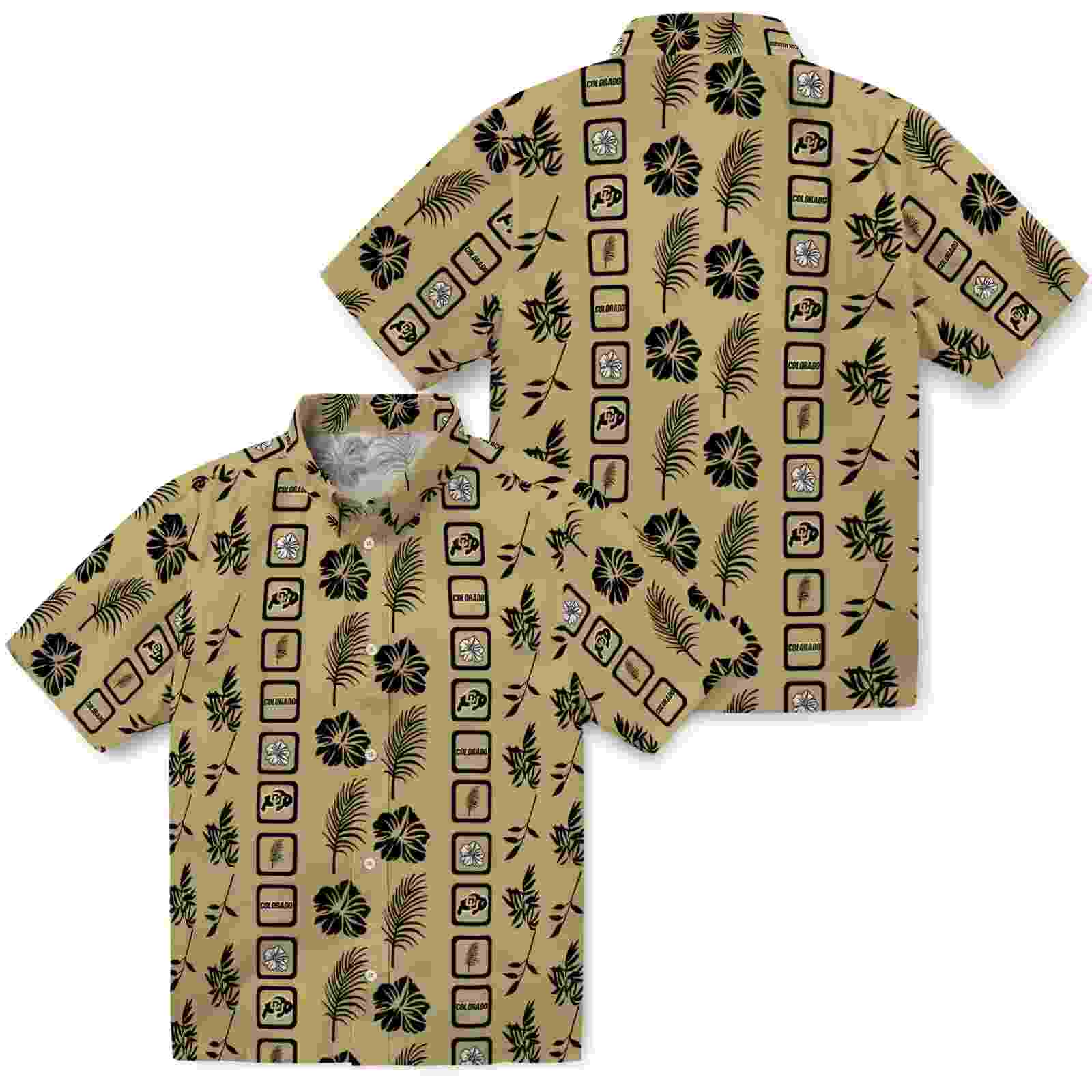 colorado buffaloes framed floral gold hawaiian shirt high quality