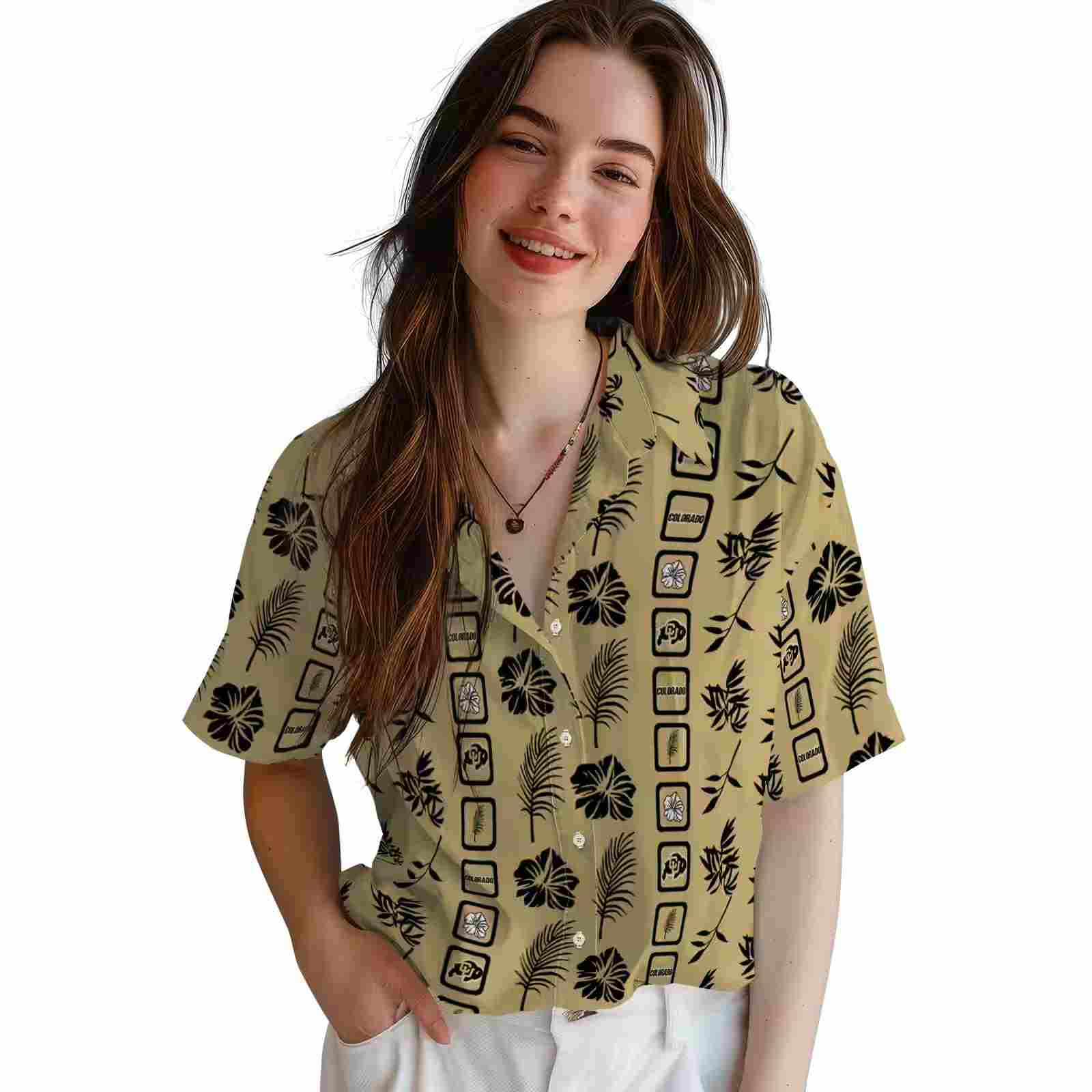 colorado buffaloes framed floral gold hawaiian shirt latest model