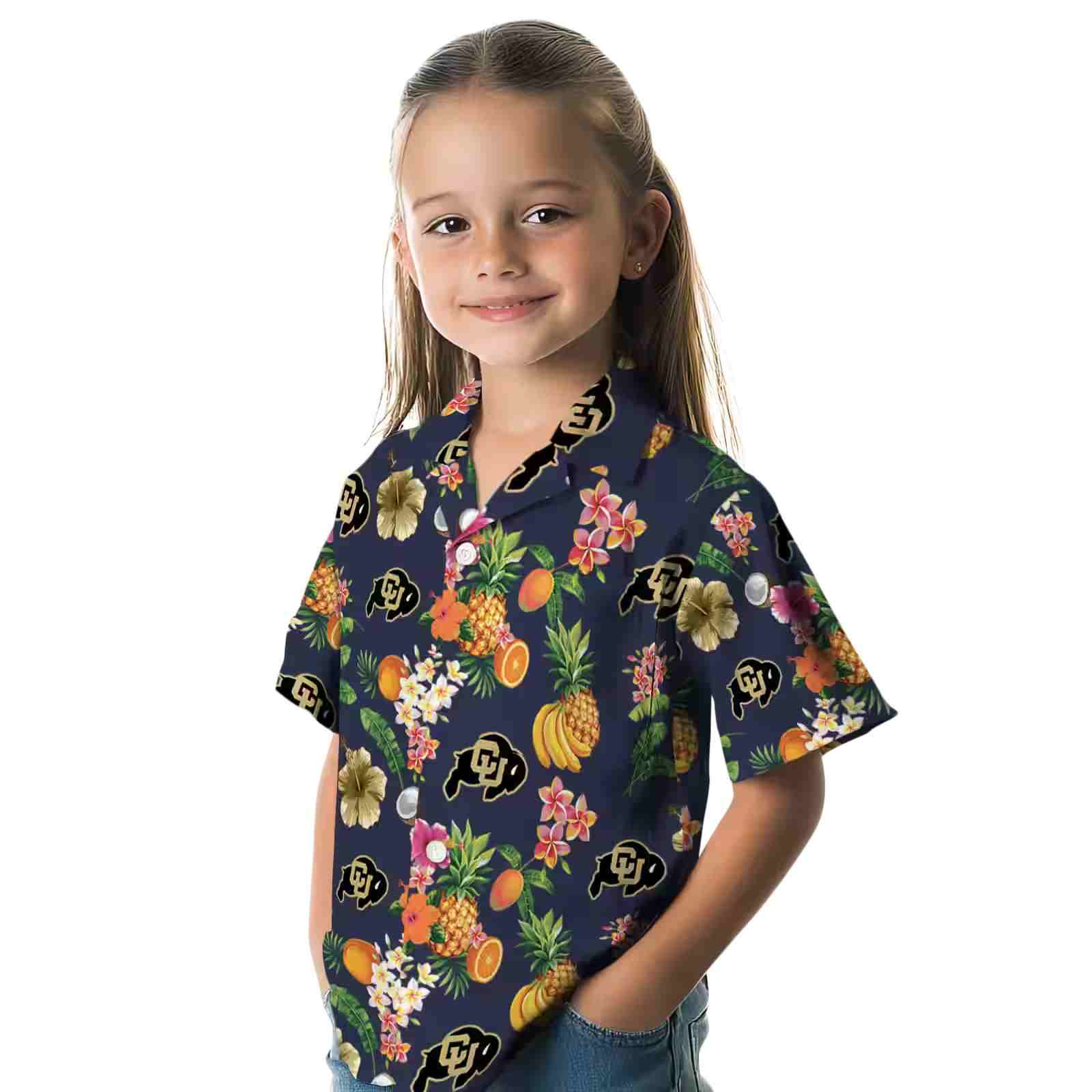 colorado buffaloes hibiscus and fruit navy blue hawaiian shirt premium grade