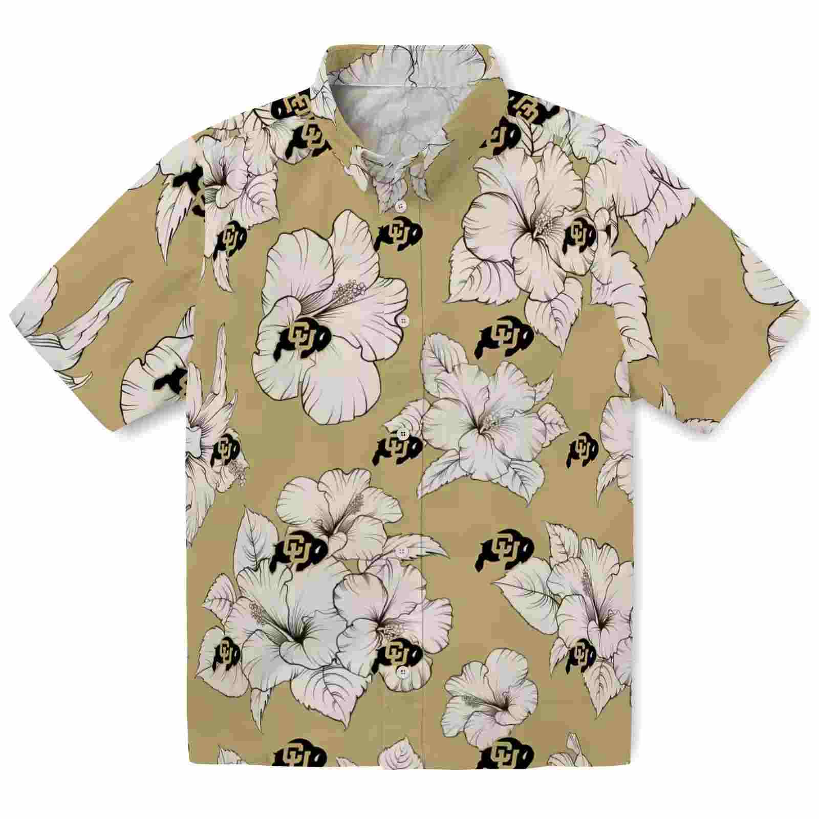 Colorado Buffaloes Hibiscus Blooms Gold White Hawaiian Shirt