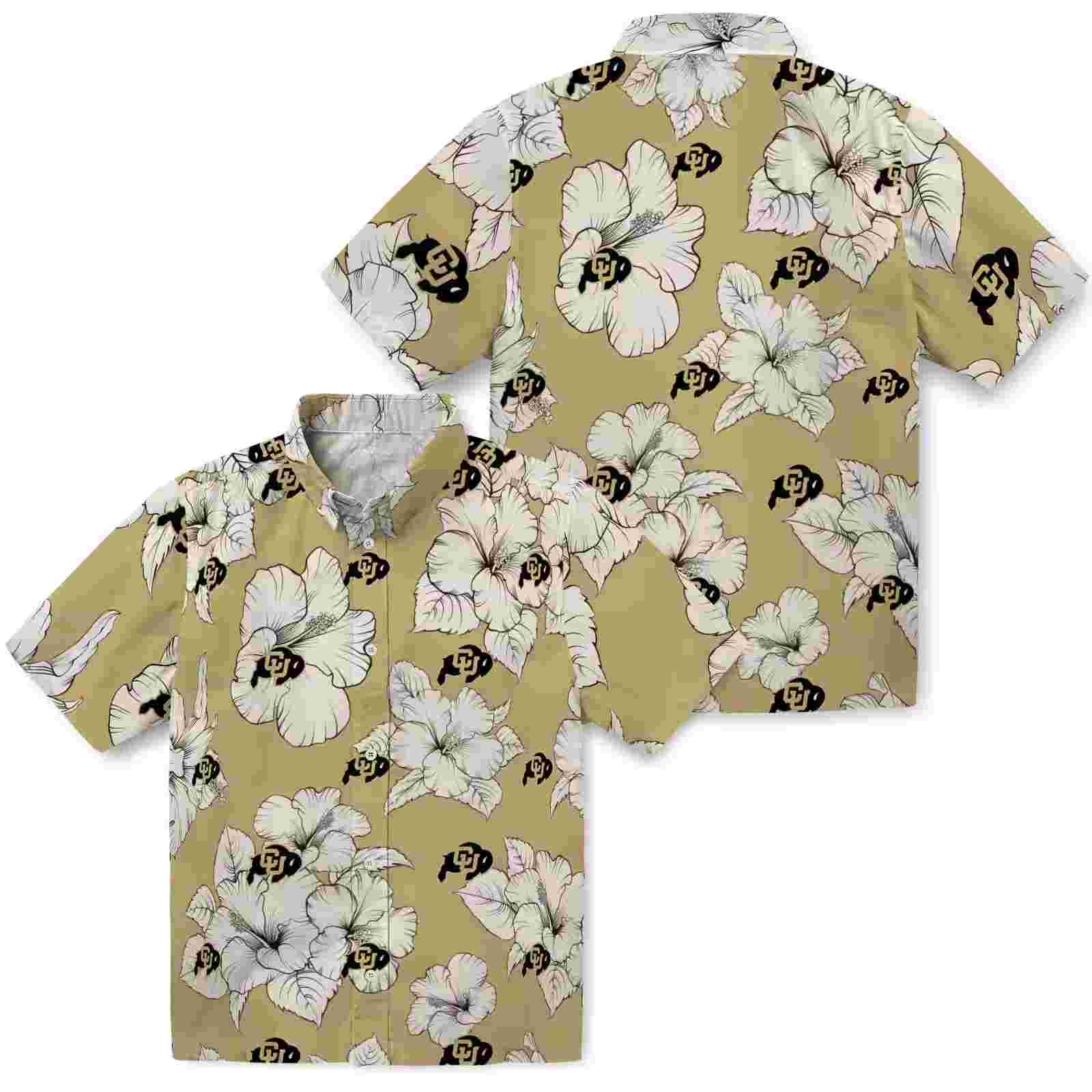 colorado buffaloes hibiscus blooms gold white hawaiian shirt high quality