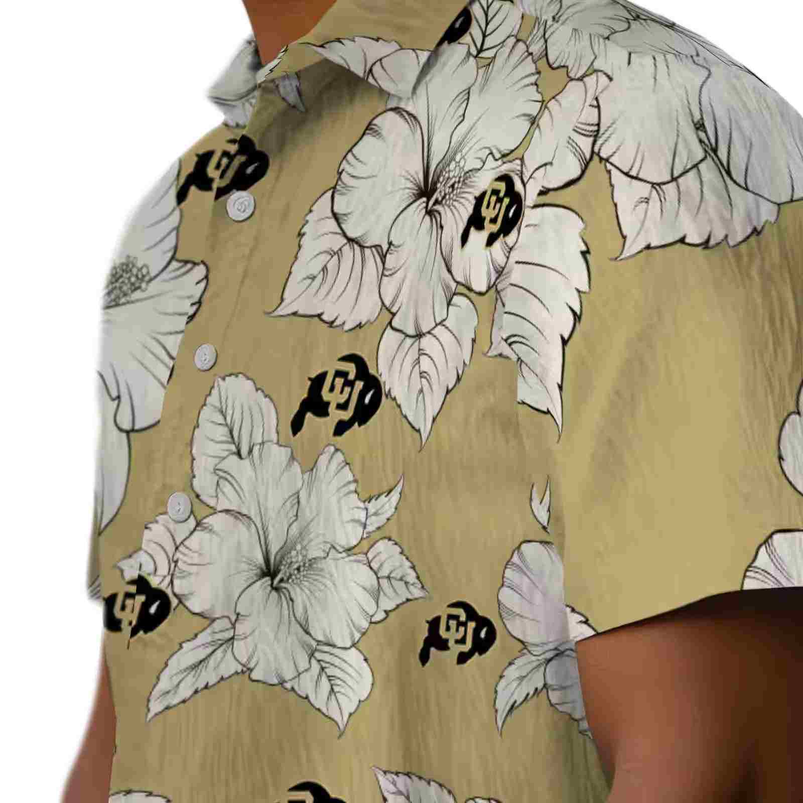 colorado buffaloes hibiscus blooms gold white hawaiian shirt trendy