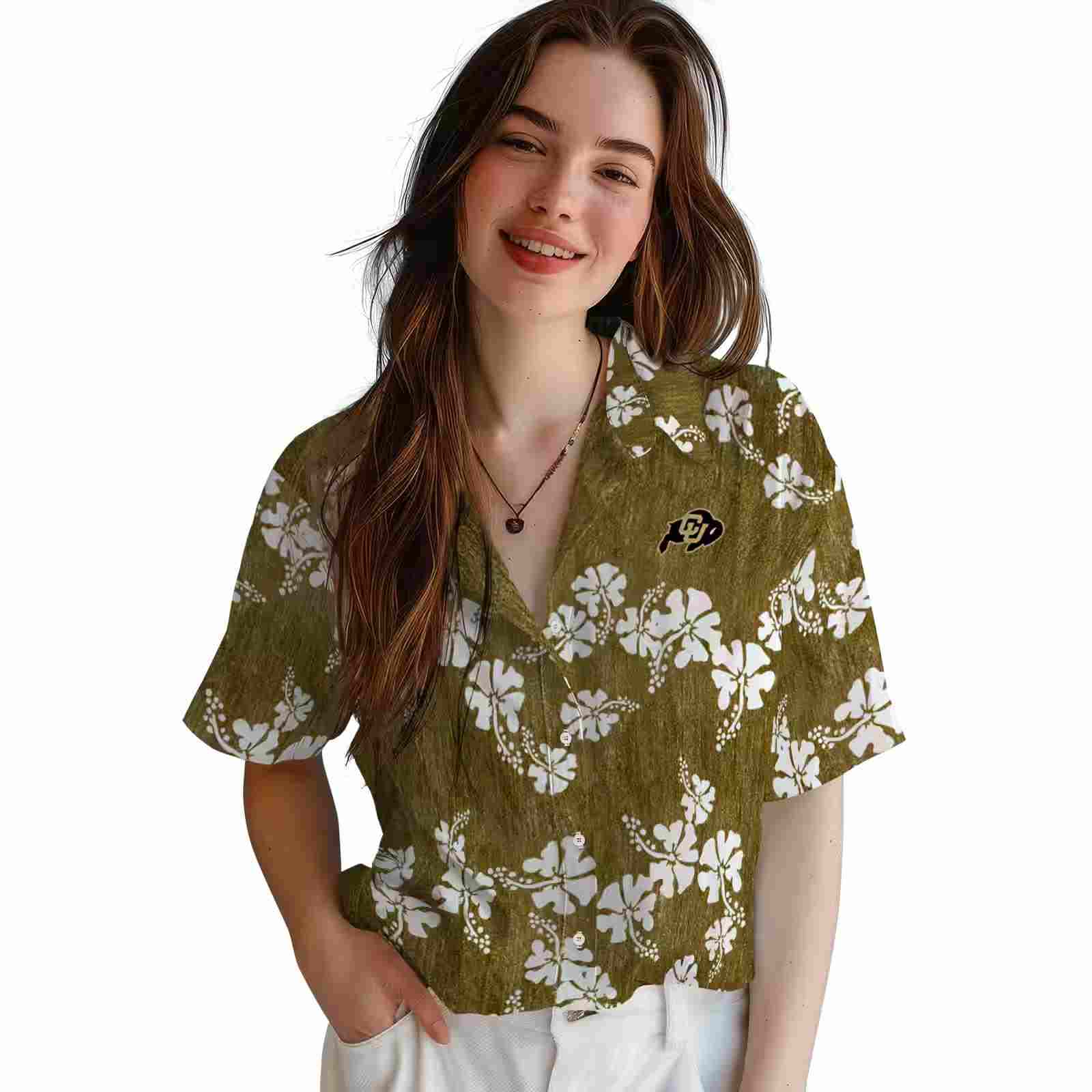 colorado buffaloes hibiscus clusters gold hawaiian shirt latest model