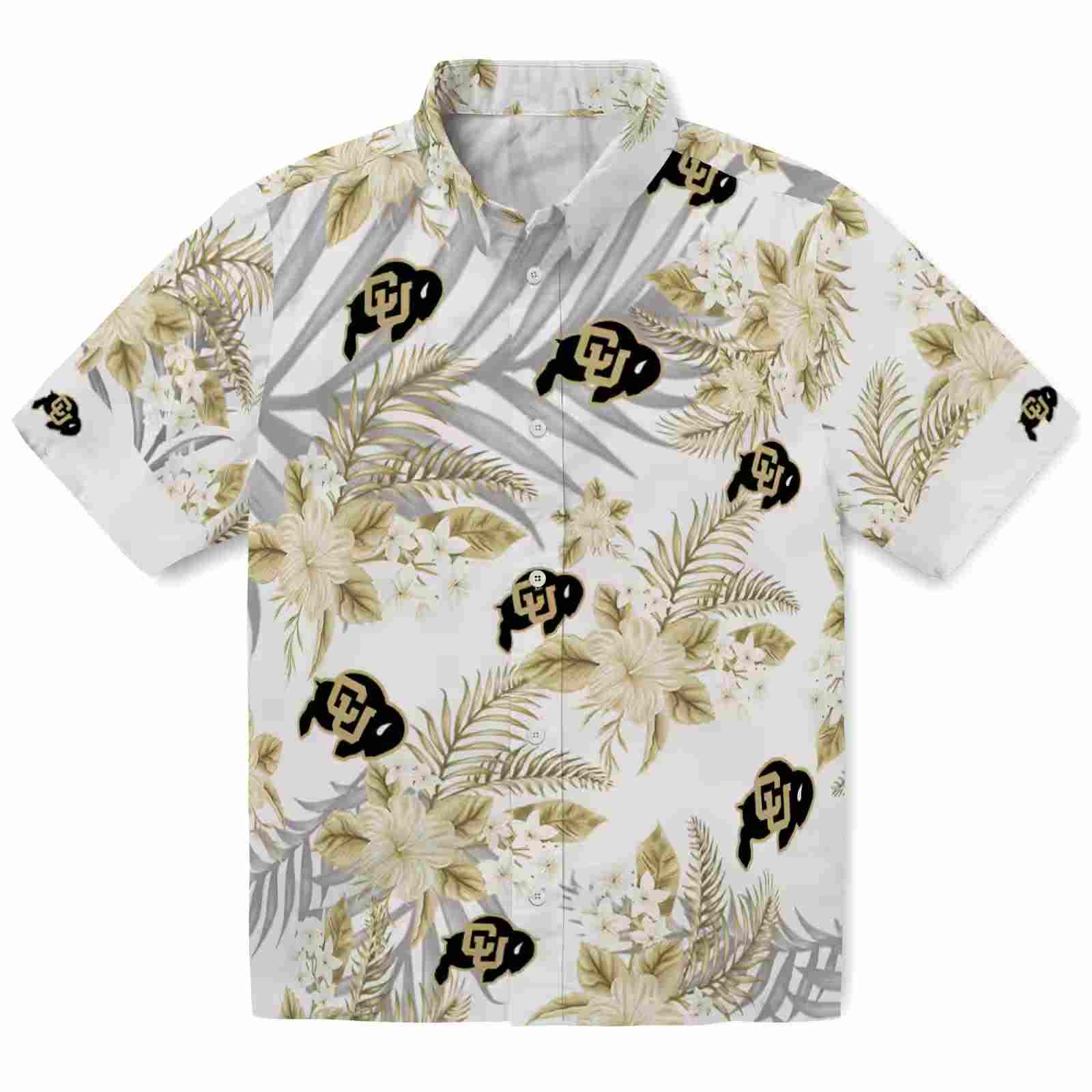 Colorado Buffaloes Hibiscus Palm Leaves Gold White Hawaiian Shirt