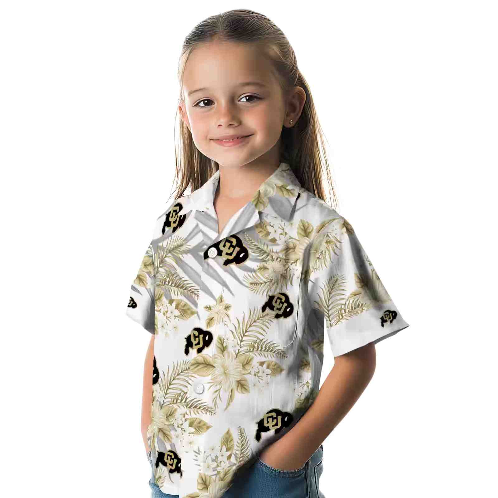 colorado buffaloes hibiscus palm leaves gold white hawaiian shirt premium grade