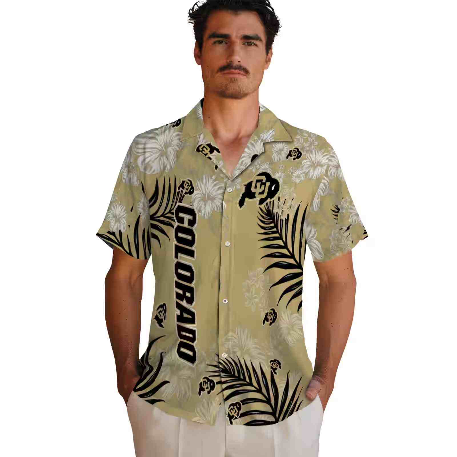 colorado buffaloes hibiscus print gold hawaiian shirt fashion forward