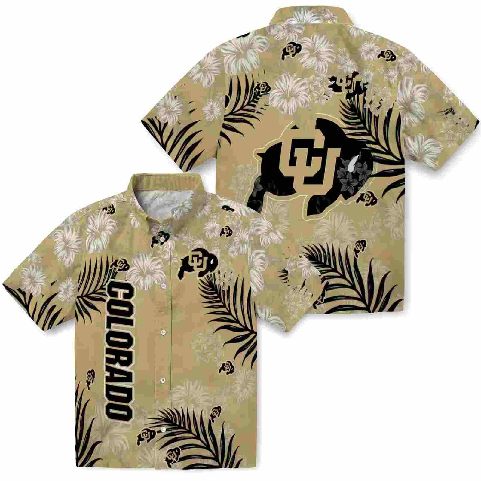 colorado buffaloes hibiscus print gold hawaiian shirt high quality