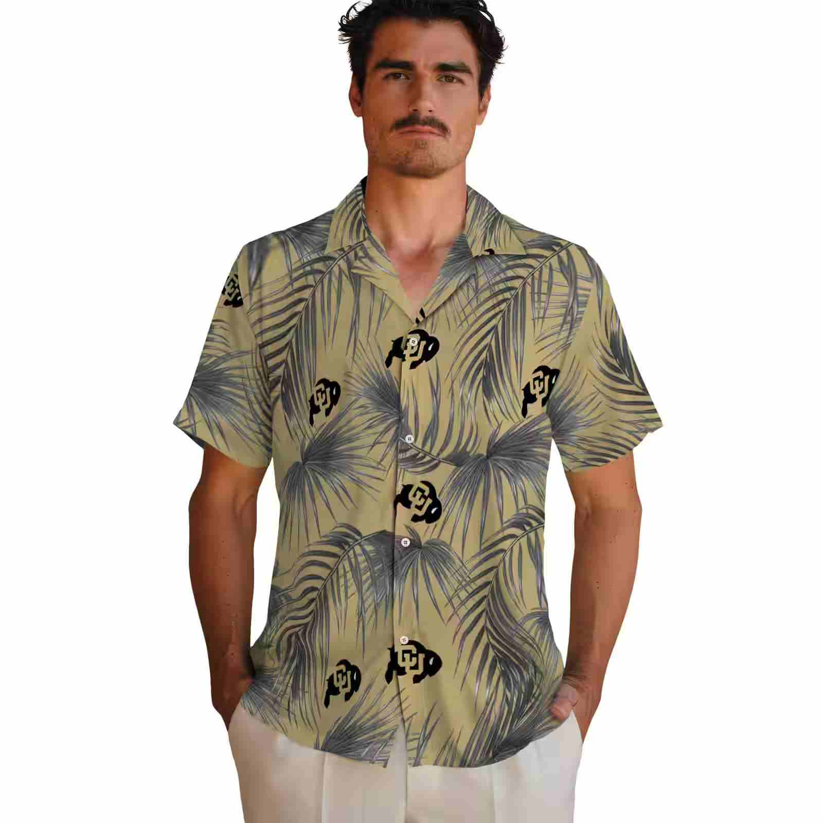 colorado buffaloes leafy palms gold hawaiian shirt fashion forward