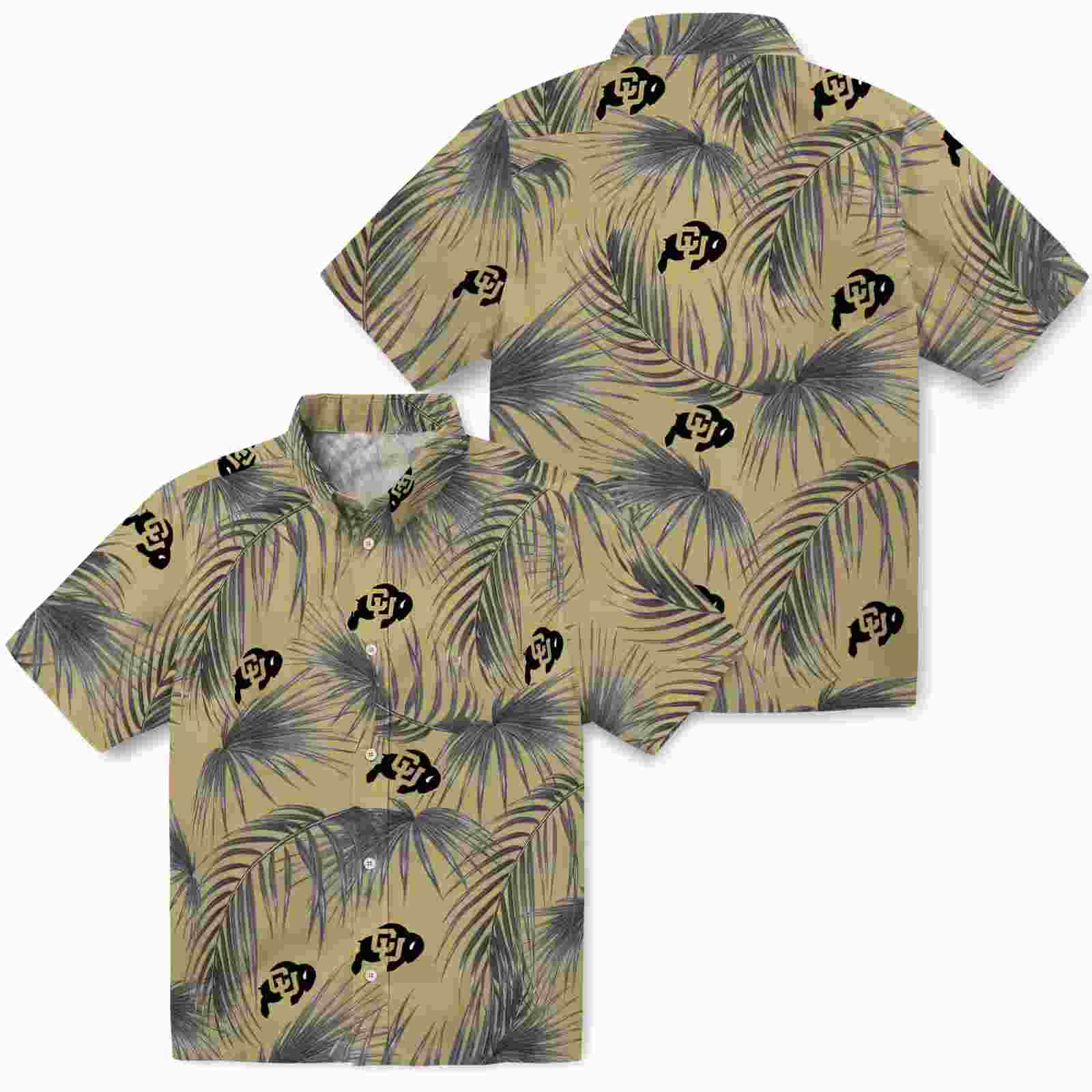 colorado buffaloes leafy palms gold hawaiian shirt high quality