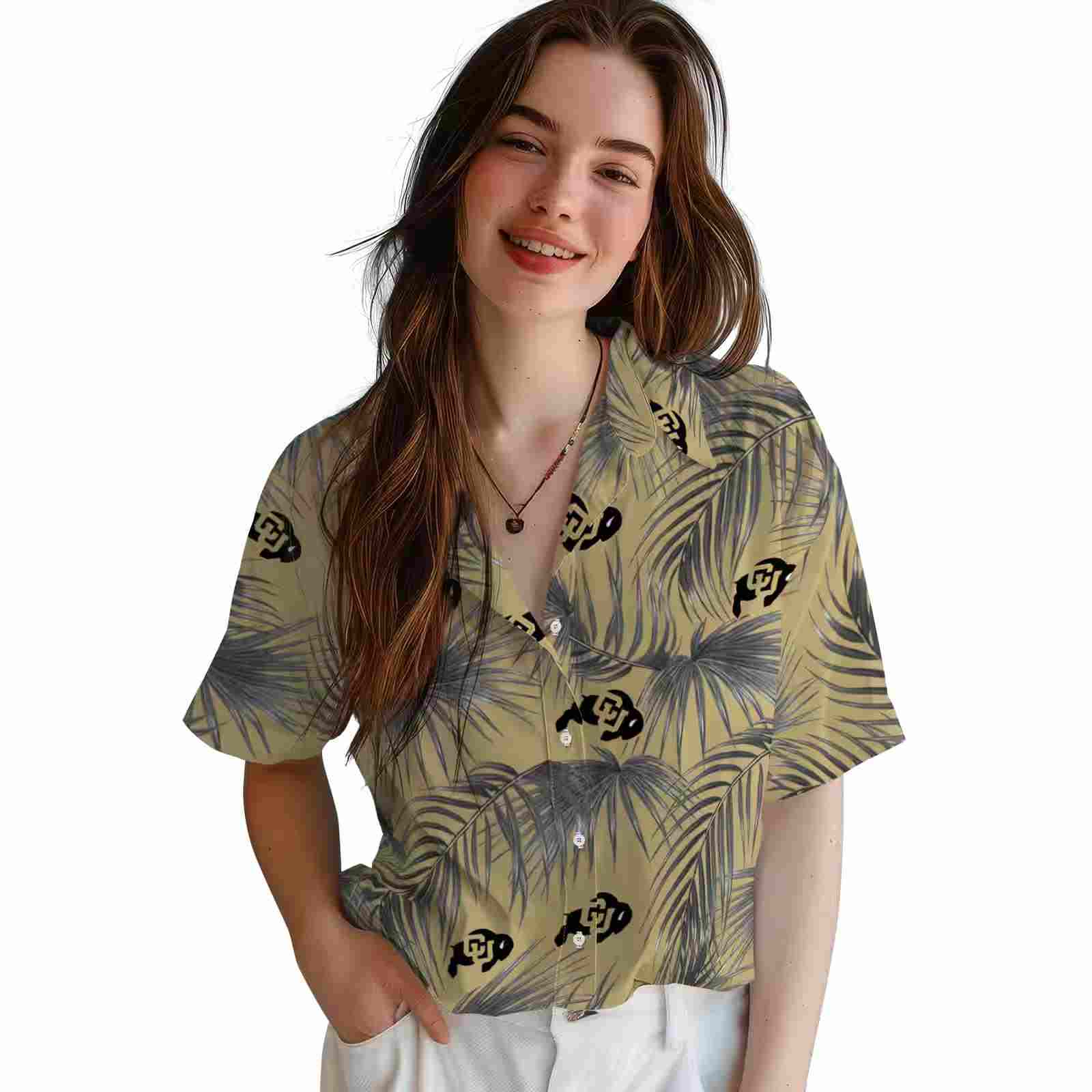 colorado buffaloes leafy palms gold hawaiian shirt latest model